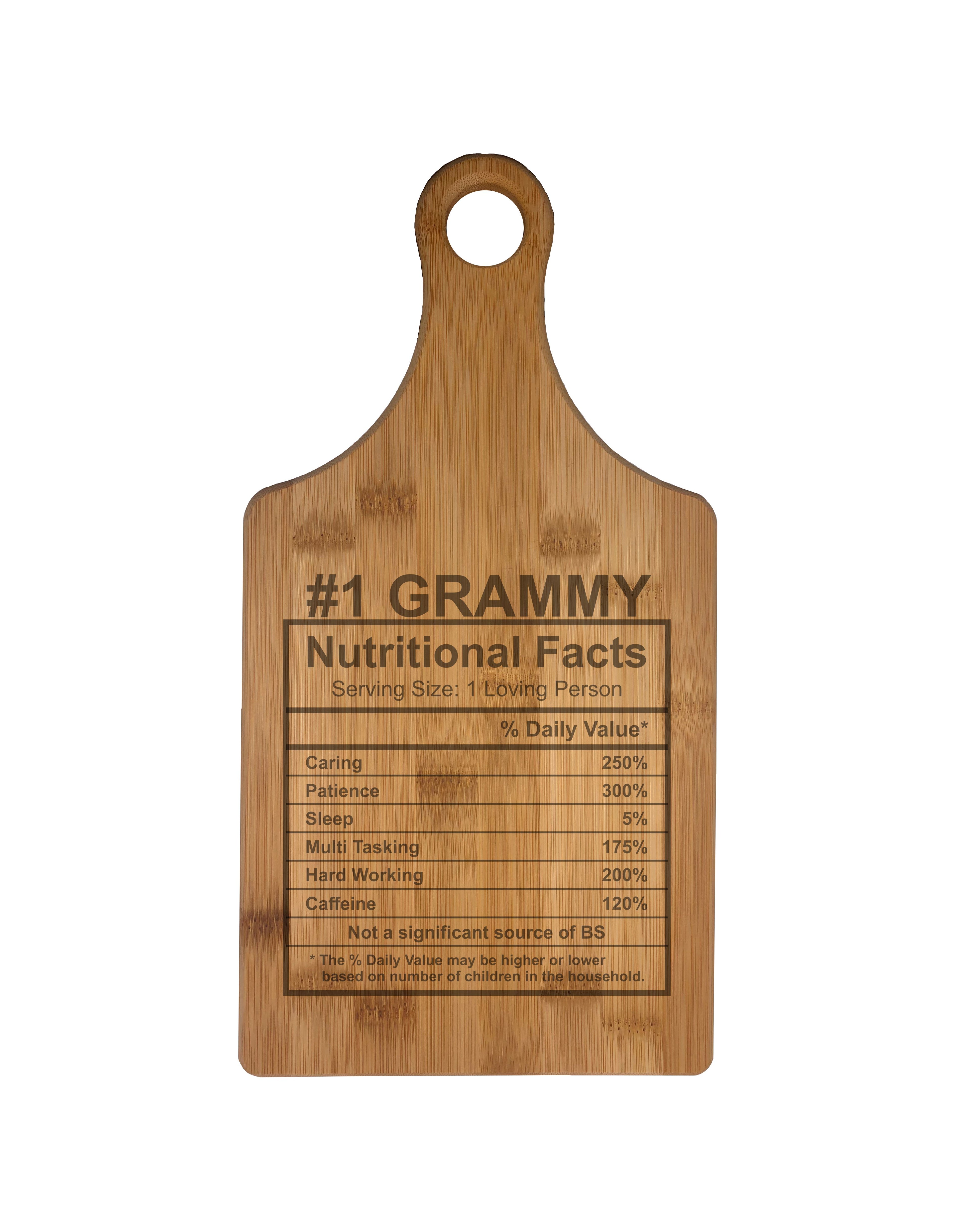 Number 1 Grammy Nutritional Facts Engraved Natural Wood Cutting Boards, Bamboo or Maple, Grammy Gift