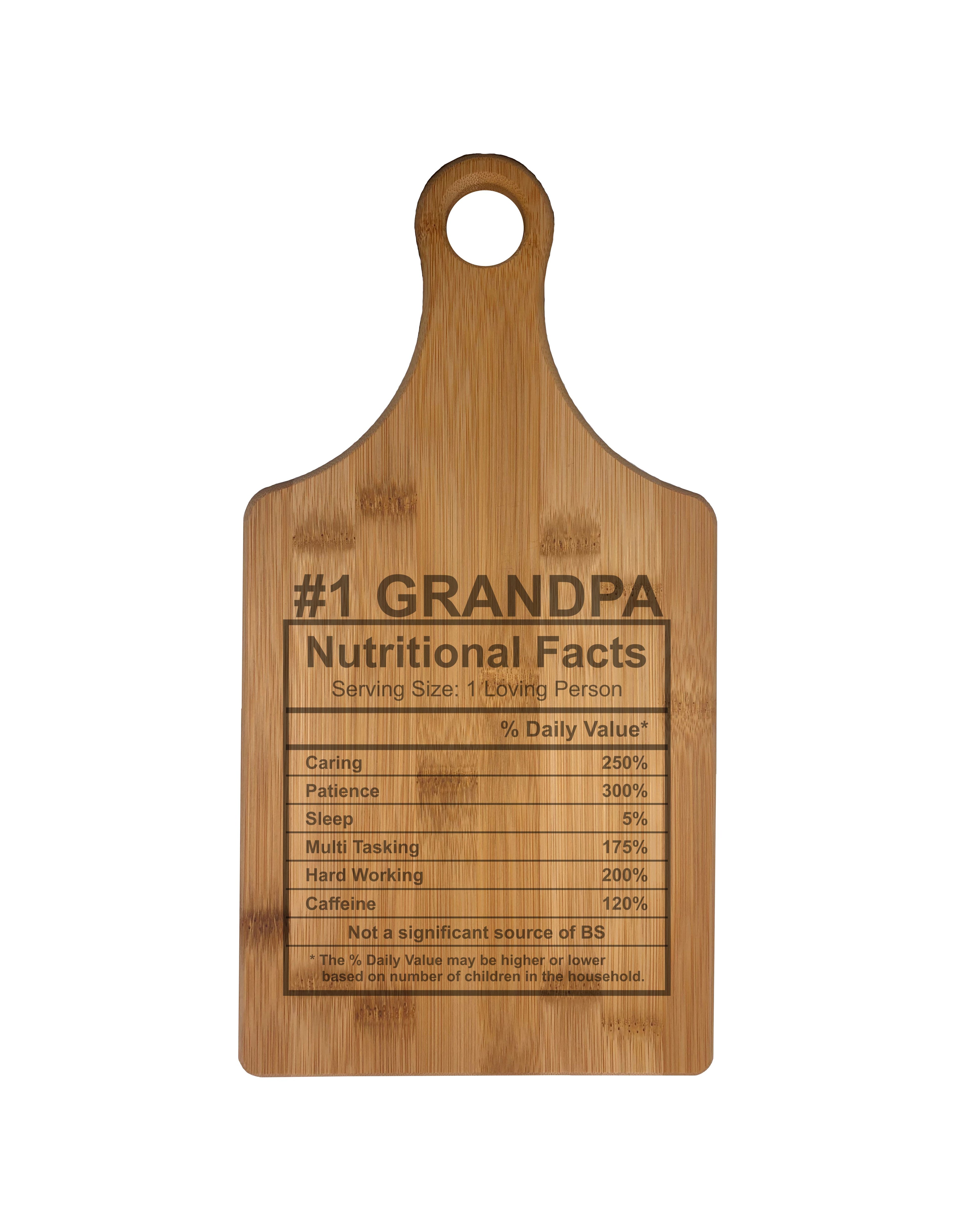 Number 1 Grandpa Nutritional Facts Engraved Natural Wood Cutting Boards, Bamboo or Maple, Grandpa Gift