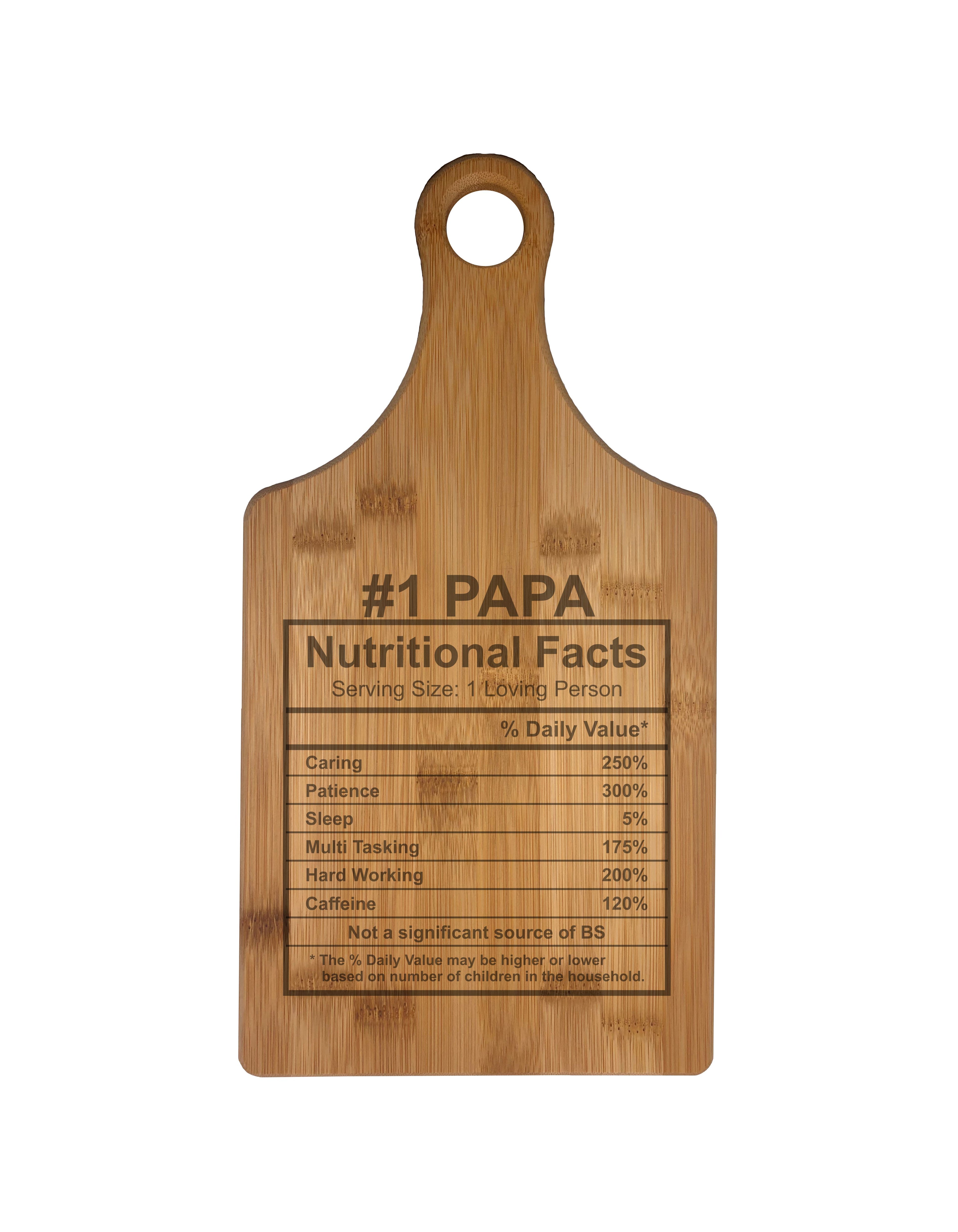 Number 1 Papa Nutritional Facts Engraved Natural Wood Cutting Boards, Bamboo or Maple, Papa Gift
