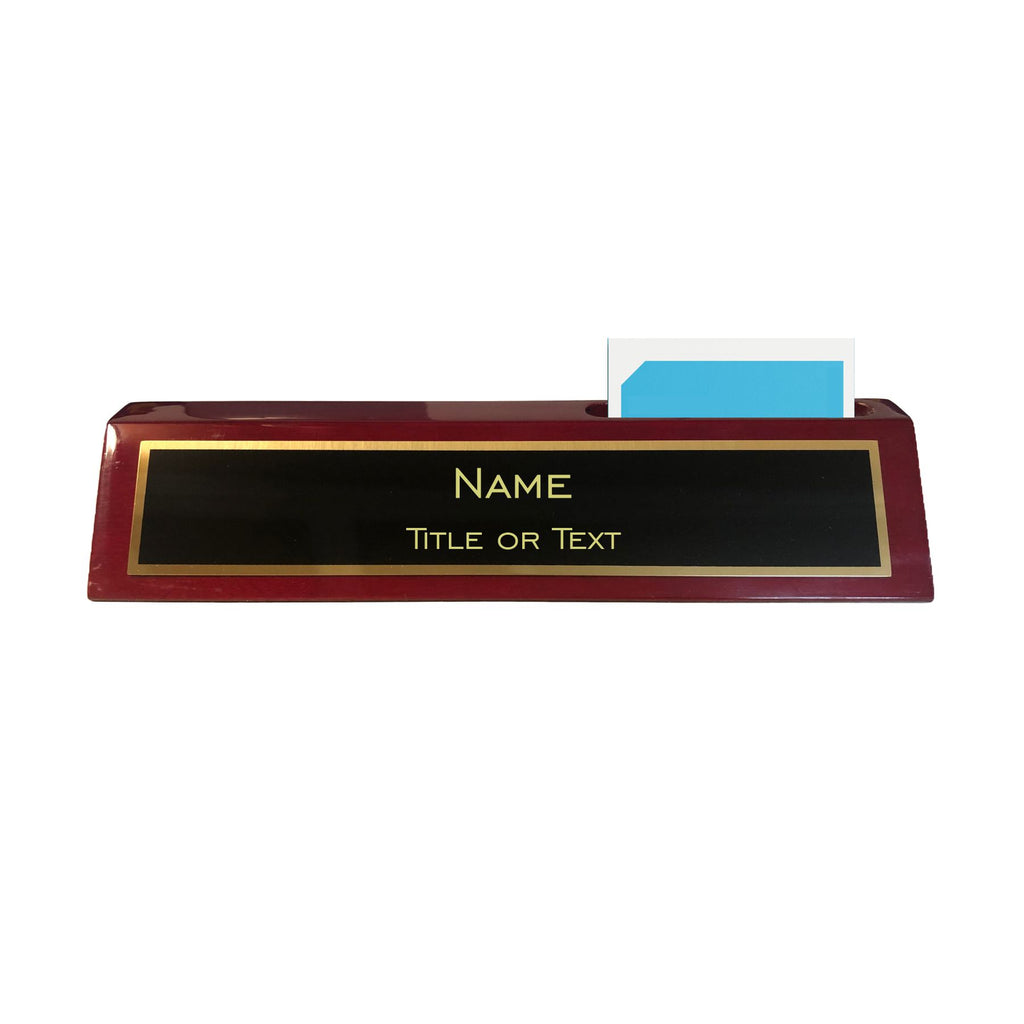Personalized Name Plate for Desk, Rosewood Finish Desk Wedge with Custom Text Name and Title, Business Office Gifts