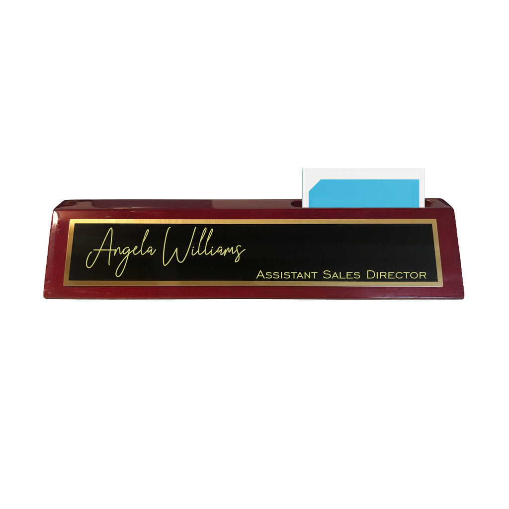 Personalized Name Plate for Desk, Rosewood Finish Desk Wedge with Custom Name and Title, Business Office Gifts