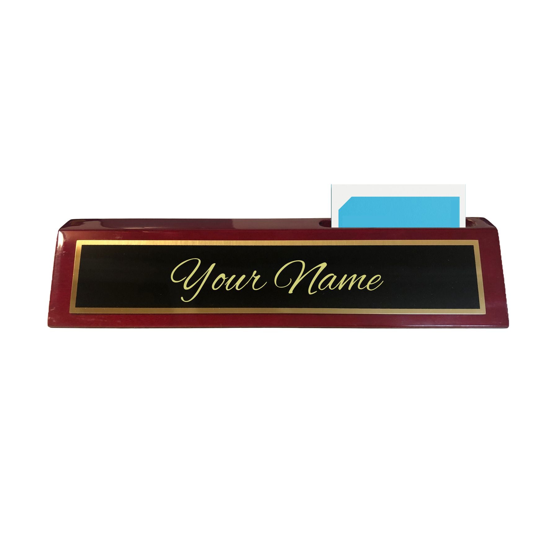 Personalized Name Plate for Desk, Rosewood Finish Desk Wedge with Custom Text, Business Office Gifts