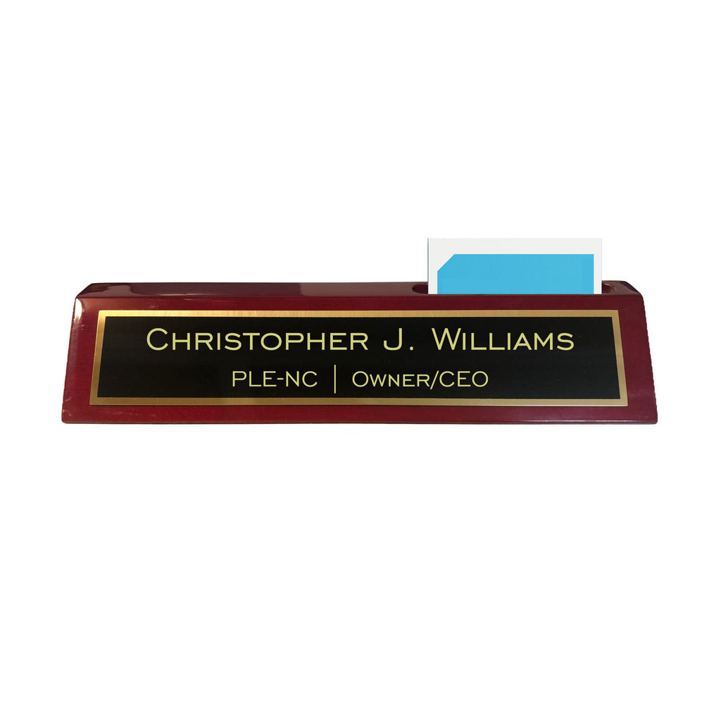 Personalized Name Plate for Desk, Rosewood Finish Desk Wedge with Custom Name Company and Title, Business Office Gifts