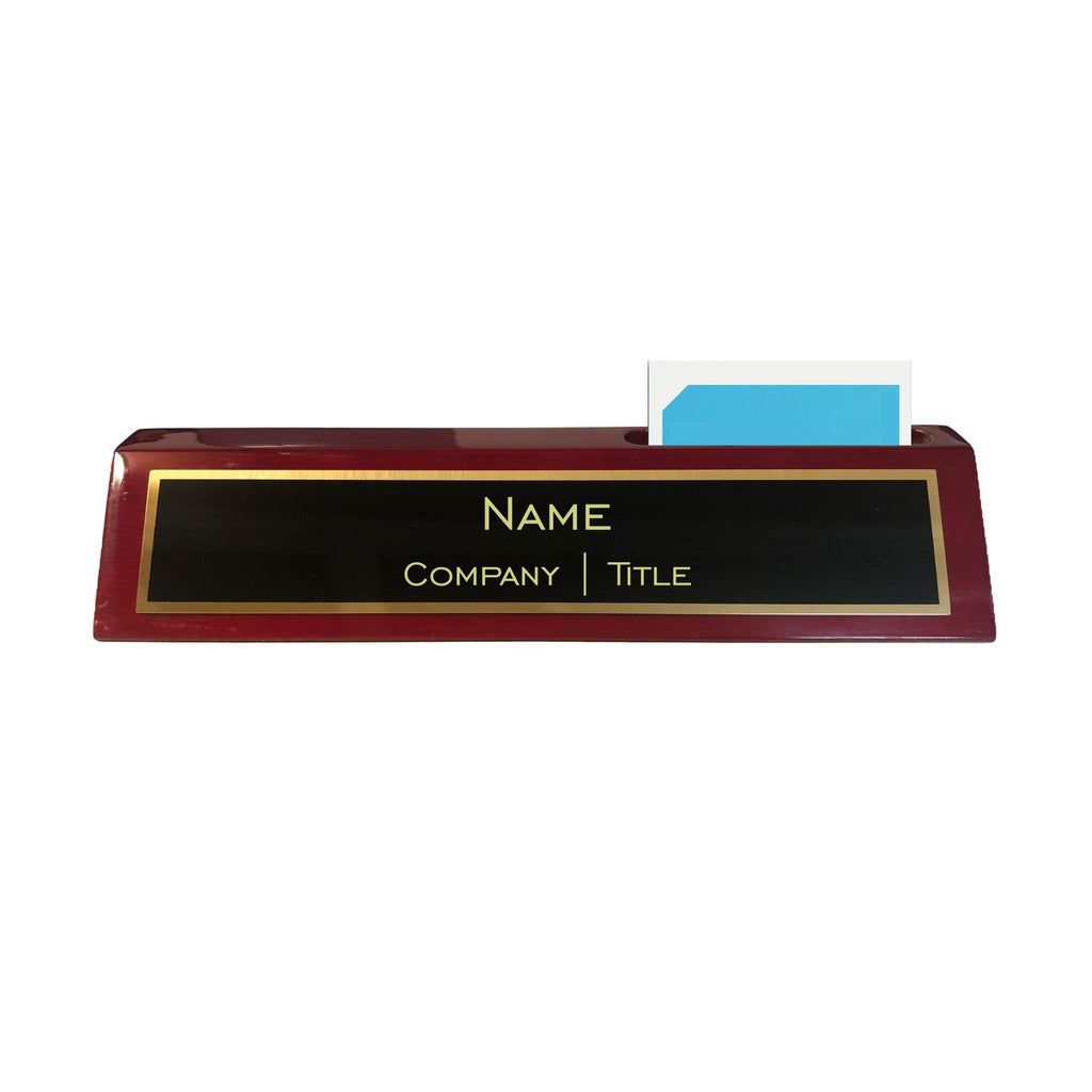 Personalized Name Plate for Desk, Rosewood Finish Desk Wedge with Custom Name Company and Title, Business Office Gifts