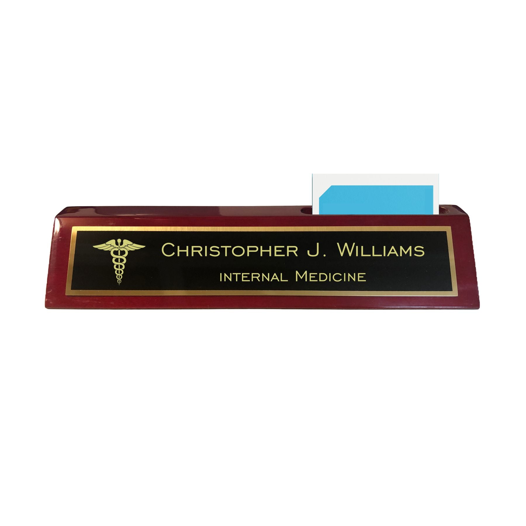 Personalized Medical Field Name Plate for Desk, Rosewood Finish Desk Wedge with Custom Text Name and Title, Office Gift