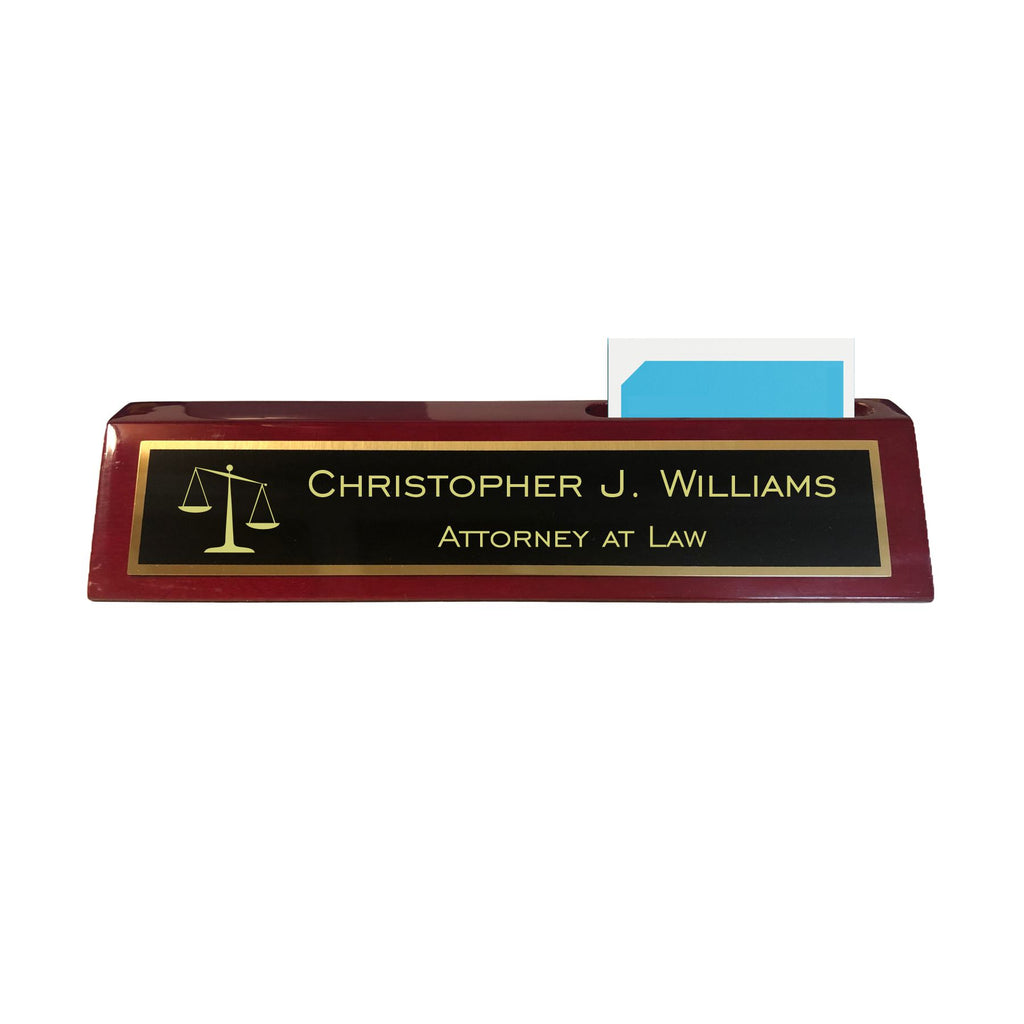 Personalized Lawyer Attorney Name Plate for Desk, Rosewood Finish Desk Wedge with Custom Text Name and Title, Office Gift