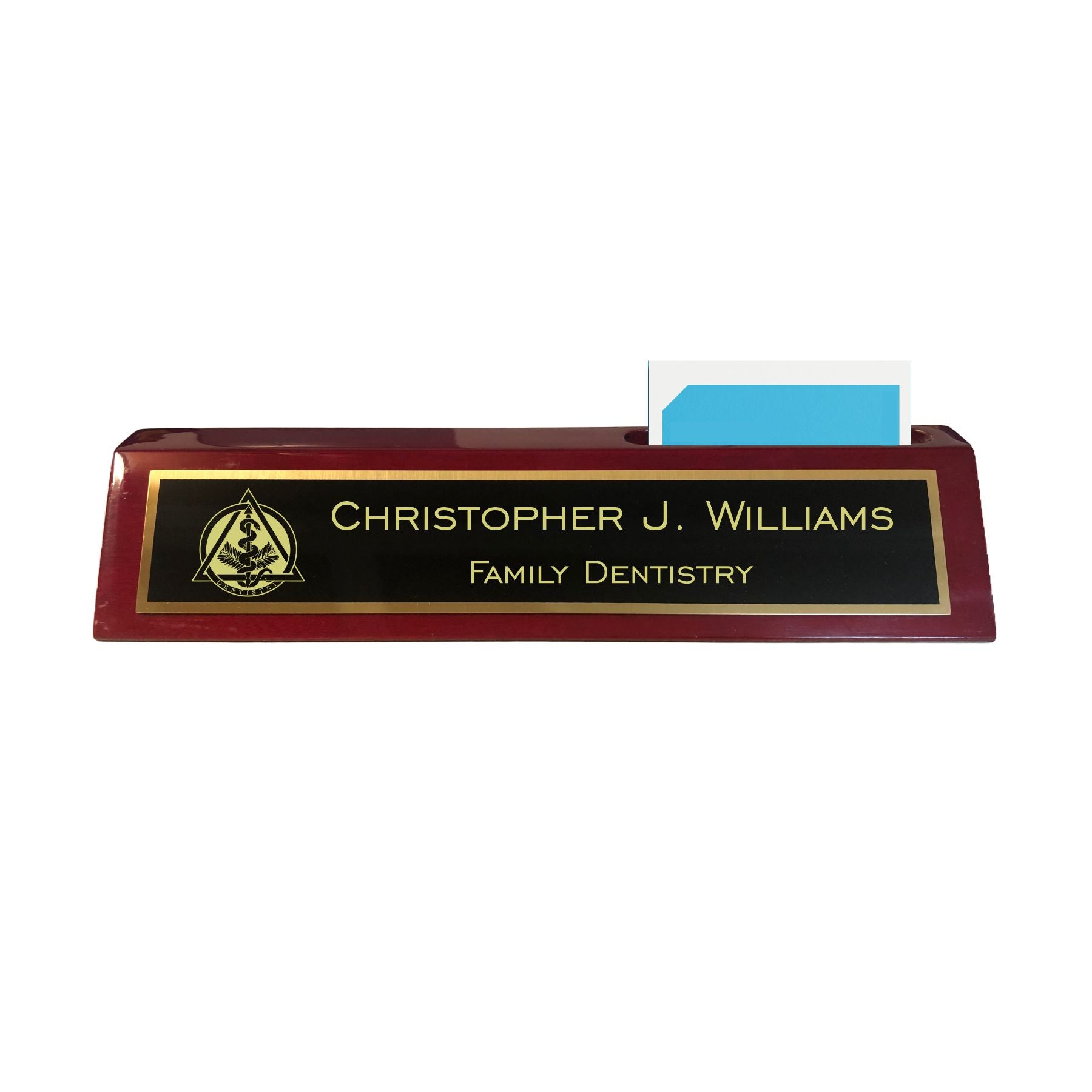 Personalized Dentist Name Plate for Desk, Rosewood Finish Desk Wedge with Custom Text Name and Title, Office Gift
