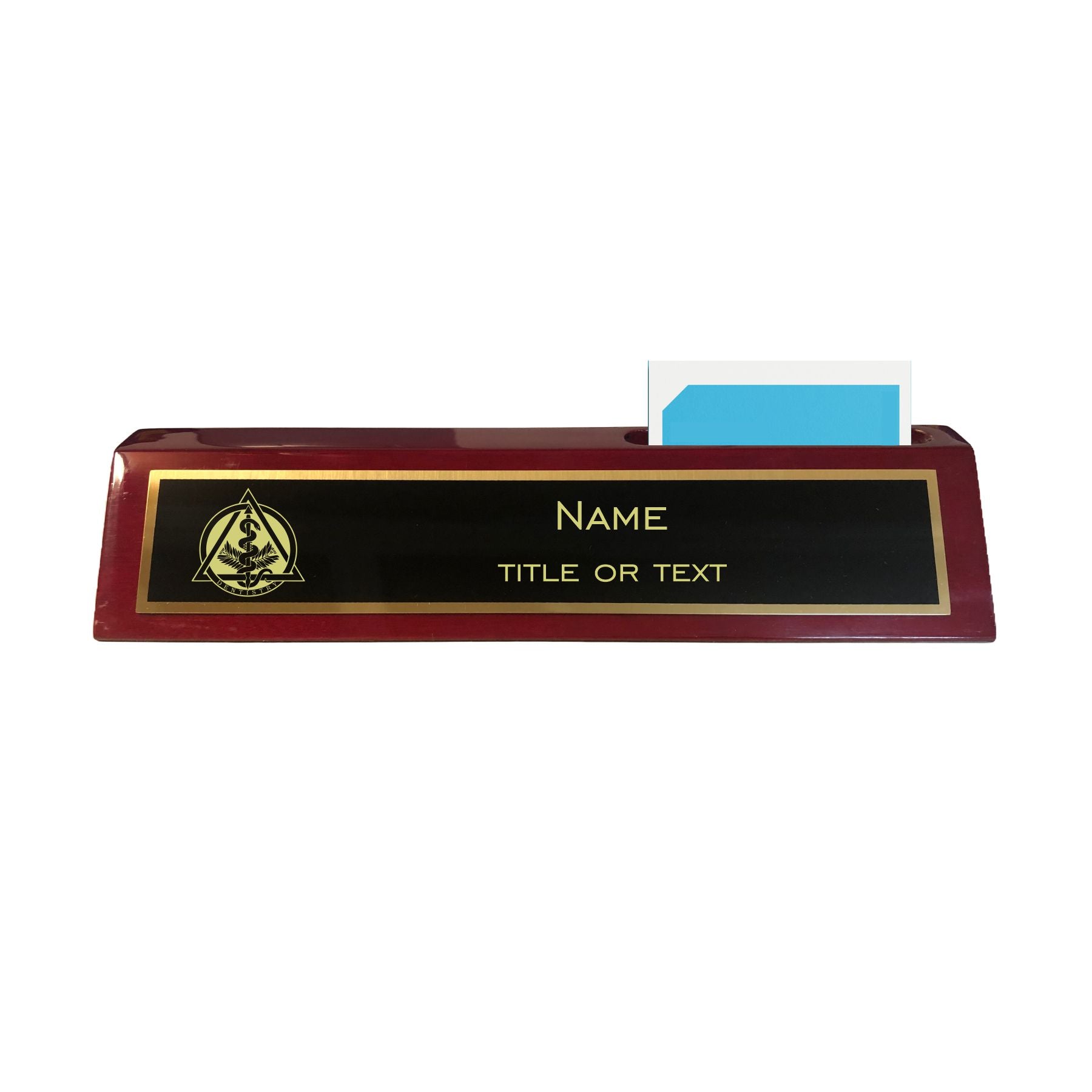 Personalized Dentist Name Plate for Desk, Rosewood Finish Desk Wedge with Custom Text Name and Title, Office Gift