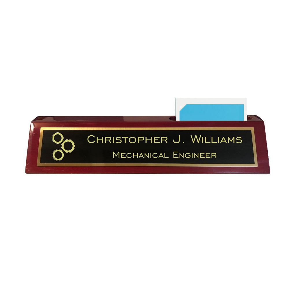 Personalized Engineer Name Plate for Desk, Rosewood Finish Desk Wedge with Custom Text Name and Title, Office Gift