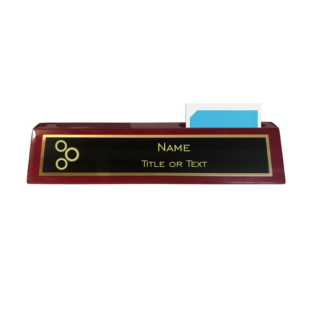 Personalized Engineer Name Plate for Desk, Rosewood Finish Desk Wedge with Custom Text Name and Title, Office Gift
