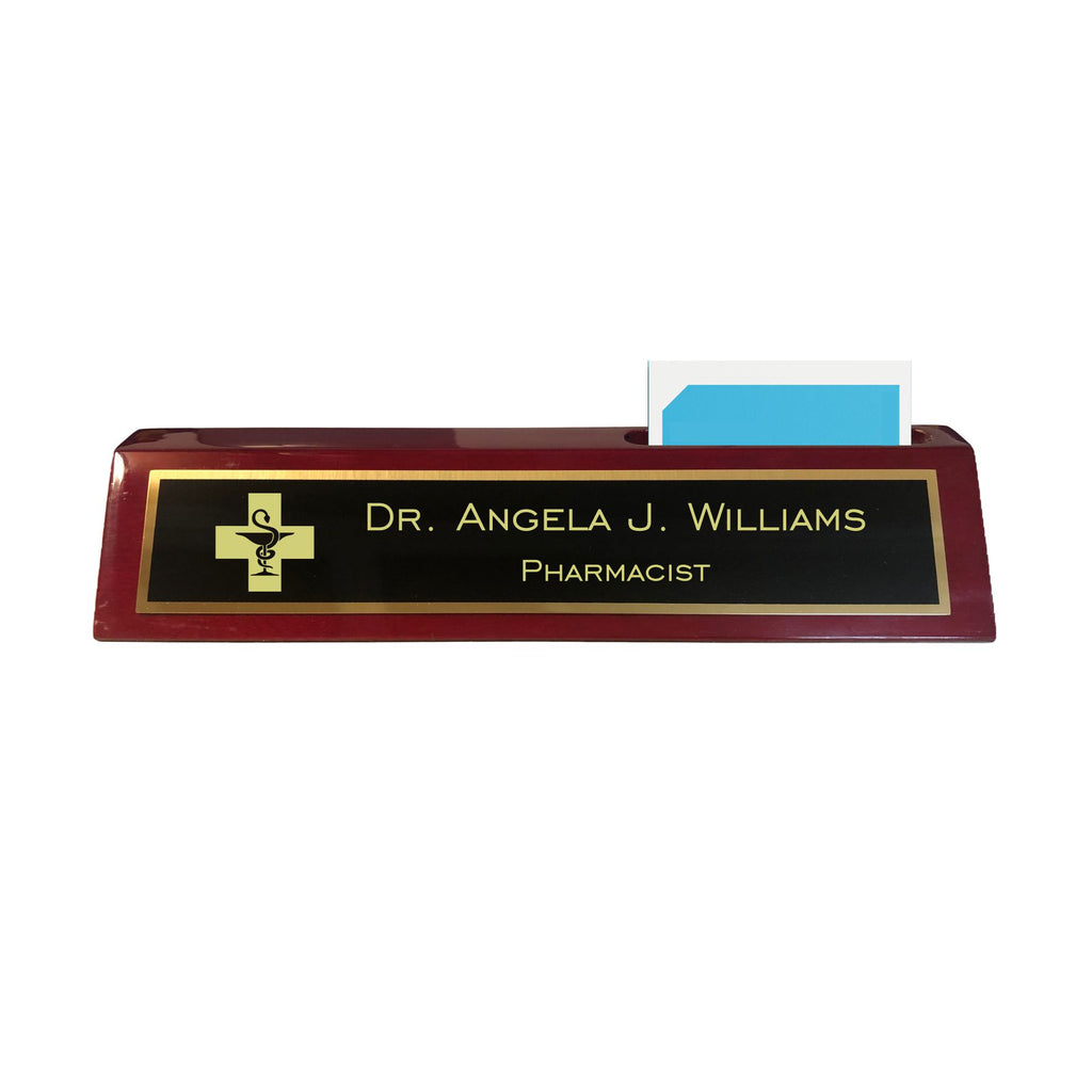 Personalized Pharmacist Name Plate for Desk, Rosewood Finish Desk Wedge with Custom Text Name and Title, Office Gift