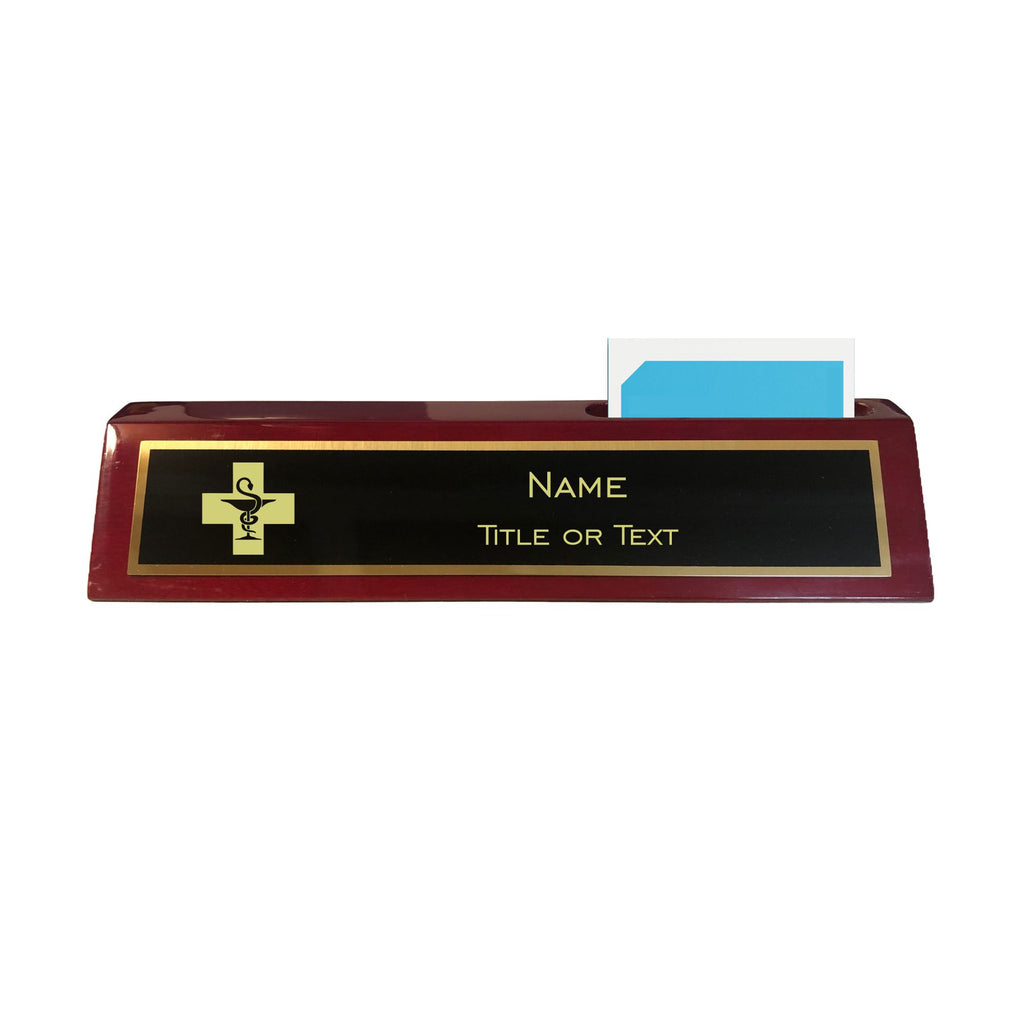 Personalized Pharmacist Name Plate for Desk, Rosewood Finish Desk Wedge with Custom Text Name and Title, Office Gift