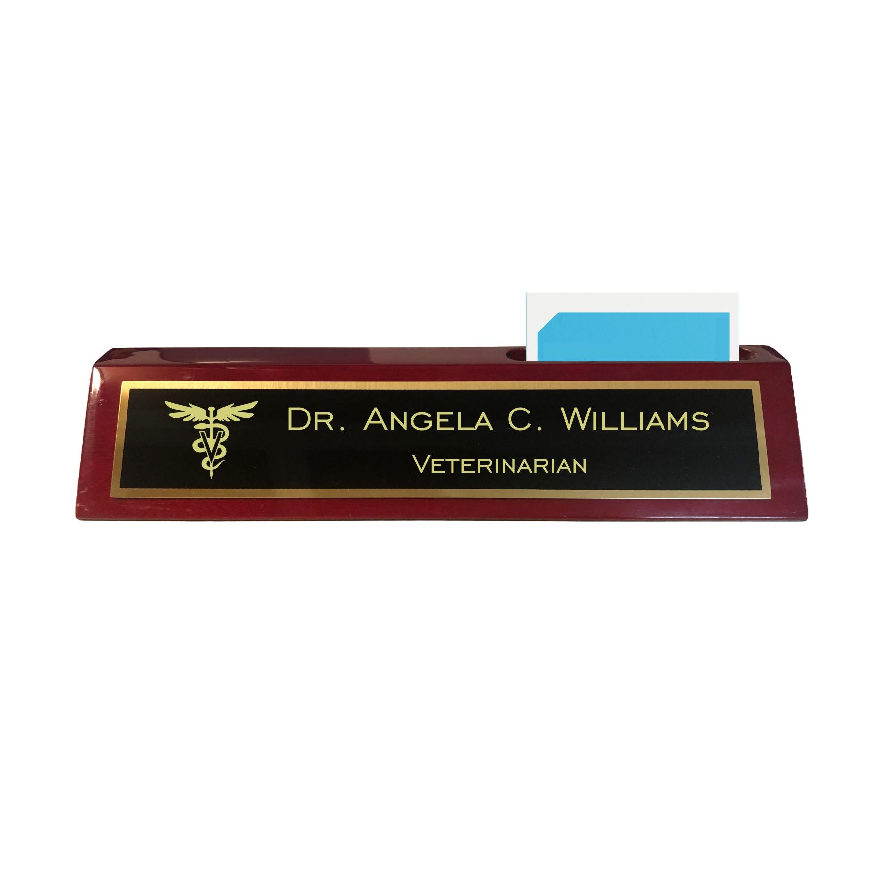 Personalized Veterinarian Veterinary Field Name Plate for Desk, Rosewood Finish Desk Wedge with Custom Text Name and Title