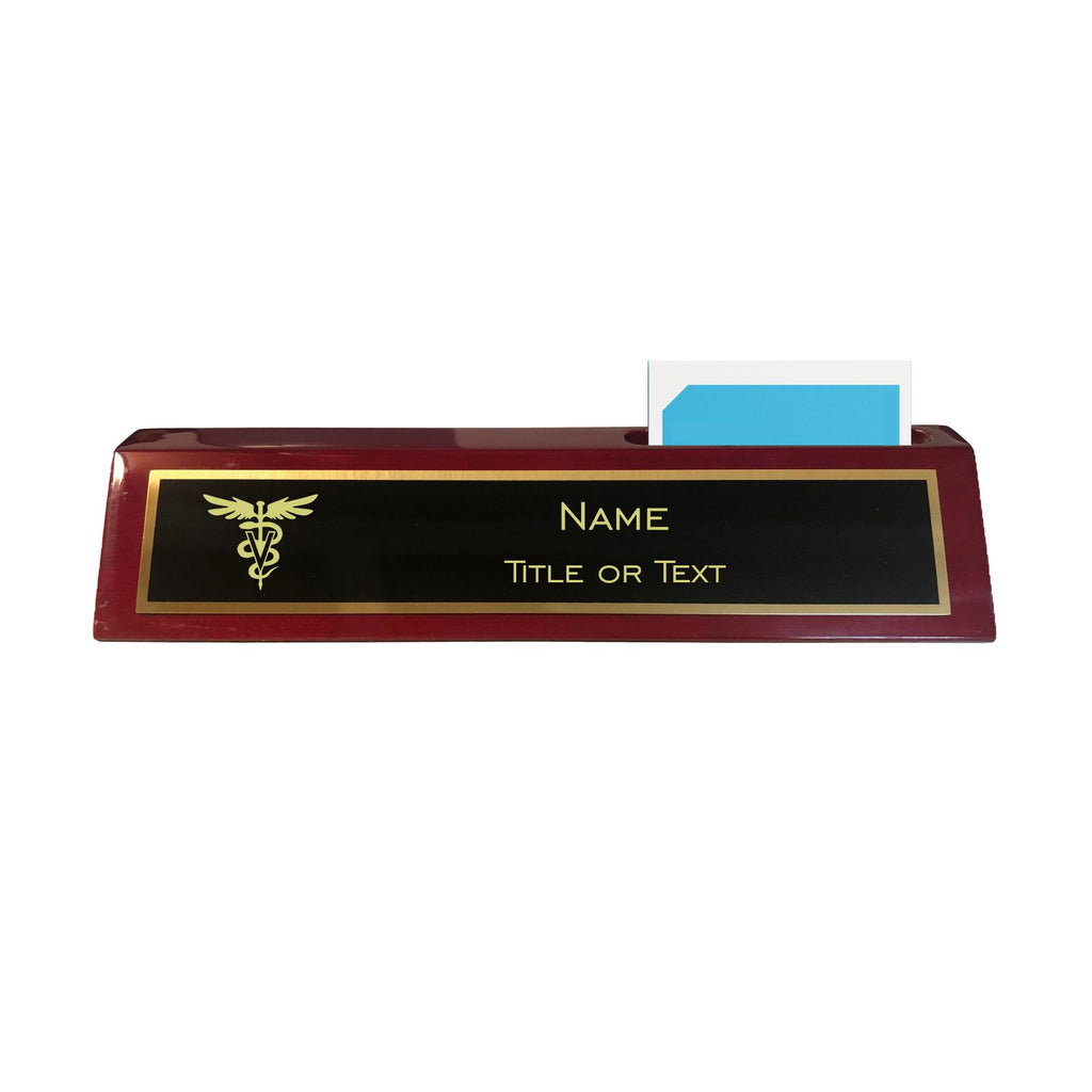 Personalized Veterinarian Veterinary Field Name Plate for Desk, Rosewood Finish Desk Wedge with Custom Text Name and Title