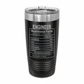 Engineer Nutritional Facts Engraved Stainless Steel Tumbler Travel Mug, Graduation Gift