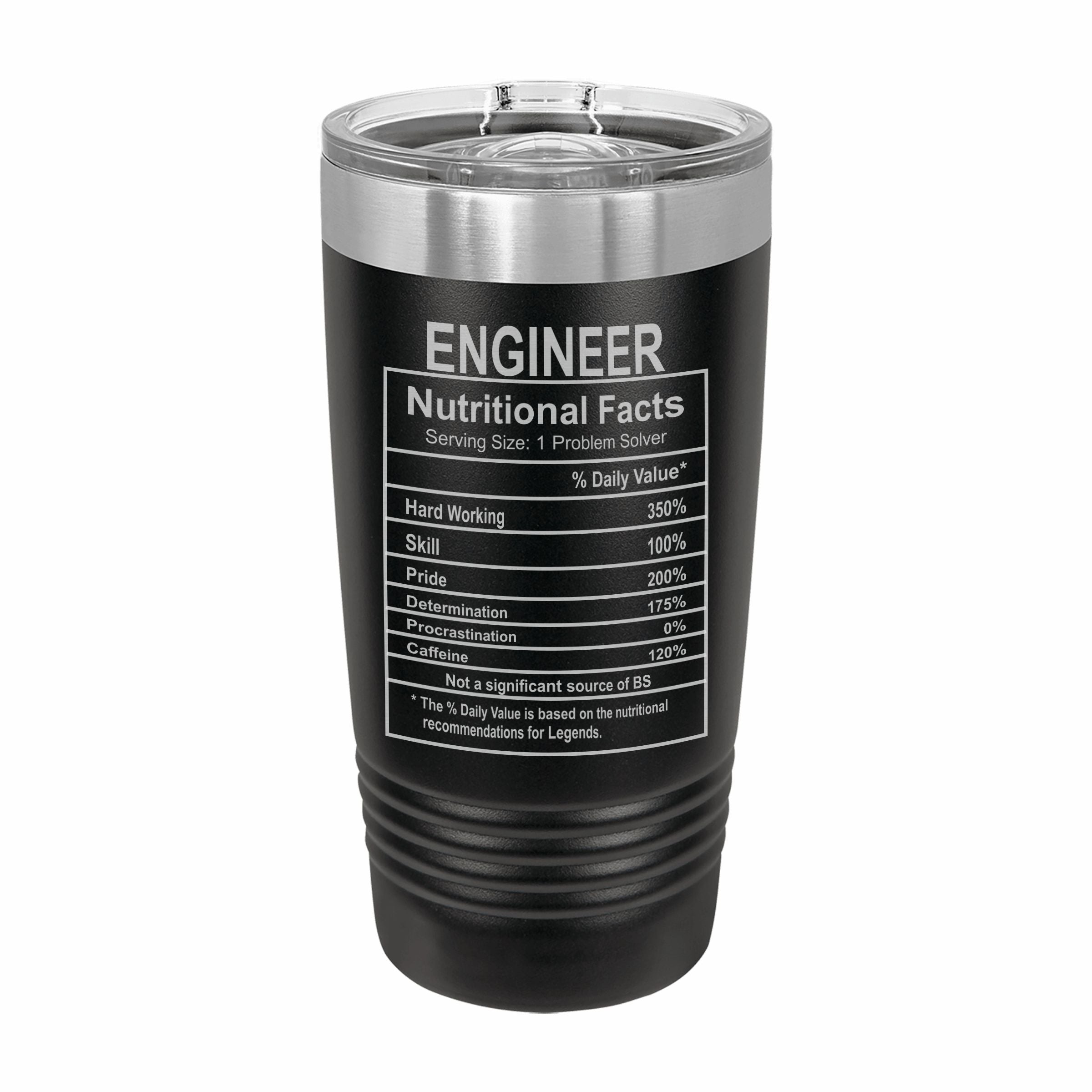 Engineer Nutritional Facts Engraved Stainless Steel Tumbler Travel Mug, Graduation Gift