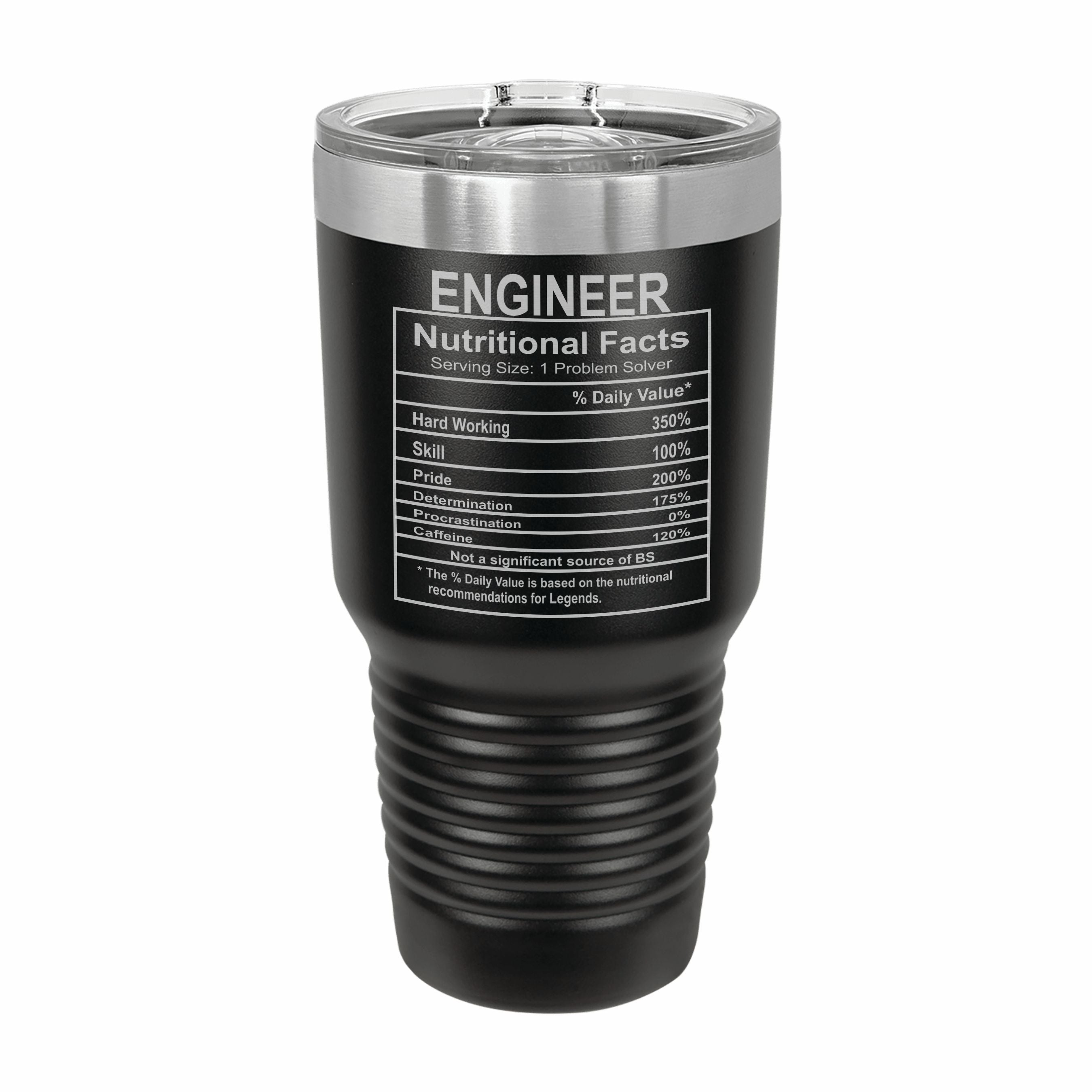 Engineer Nutritional Facts Engraved Stainless Steel Tumbler Travel Mug, Graduation Gift