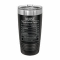 Nurse Nutritional Facts Engraved Stainless Steel Tumbler Travel Mug, Graduation Gift