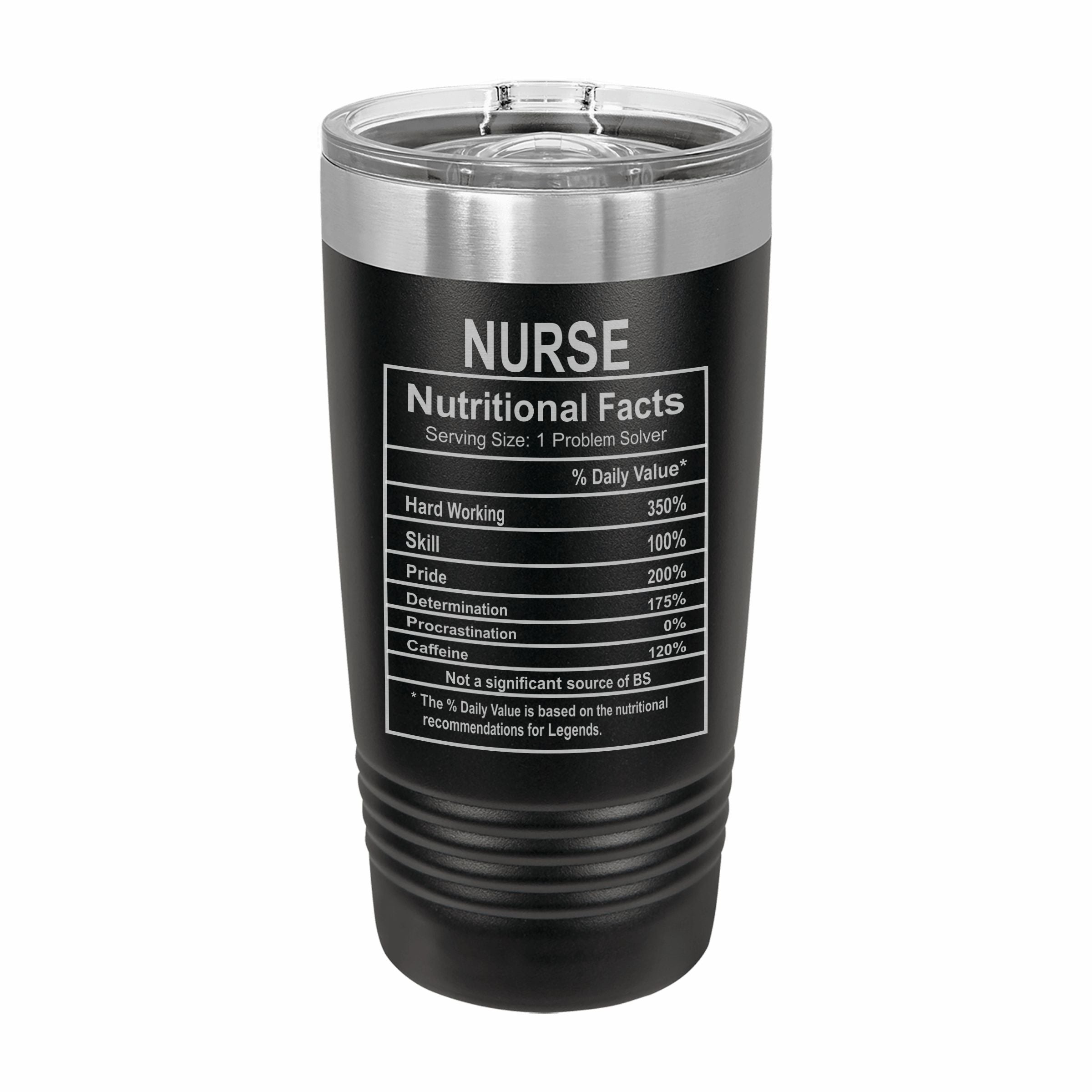 Nurse Nutritional Facts Engraved Stainless Steel Tumbler Travel Mug, Graduation Gift