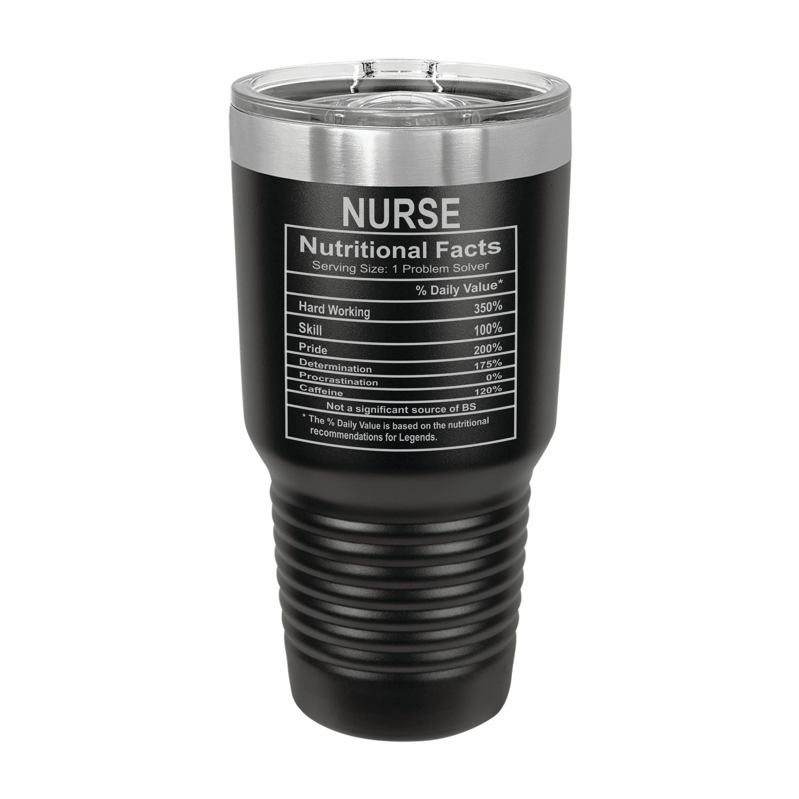 Nurse Nutritional Facts Engraved Stainless Steel Tumbler Travel Mug, Graduation Gift