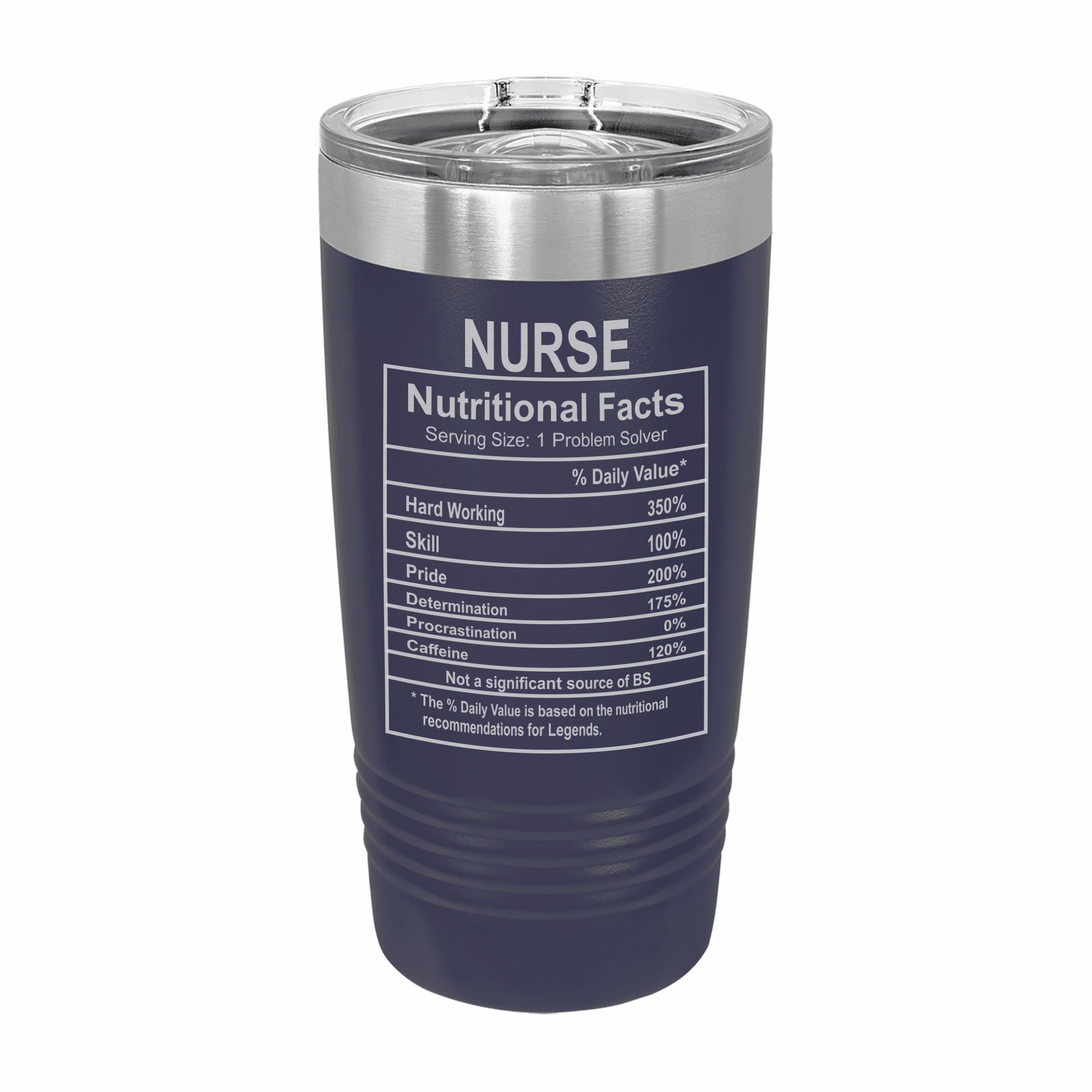 Nurse Nutritional Facts Engraved Stainless Steel Tumbler Travel Mug, Graduation Gift