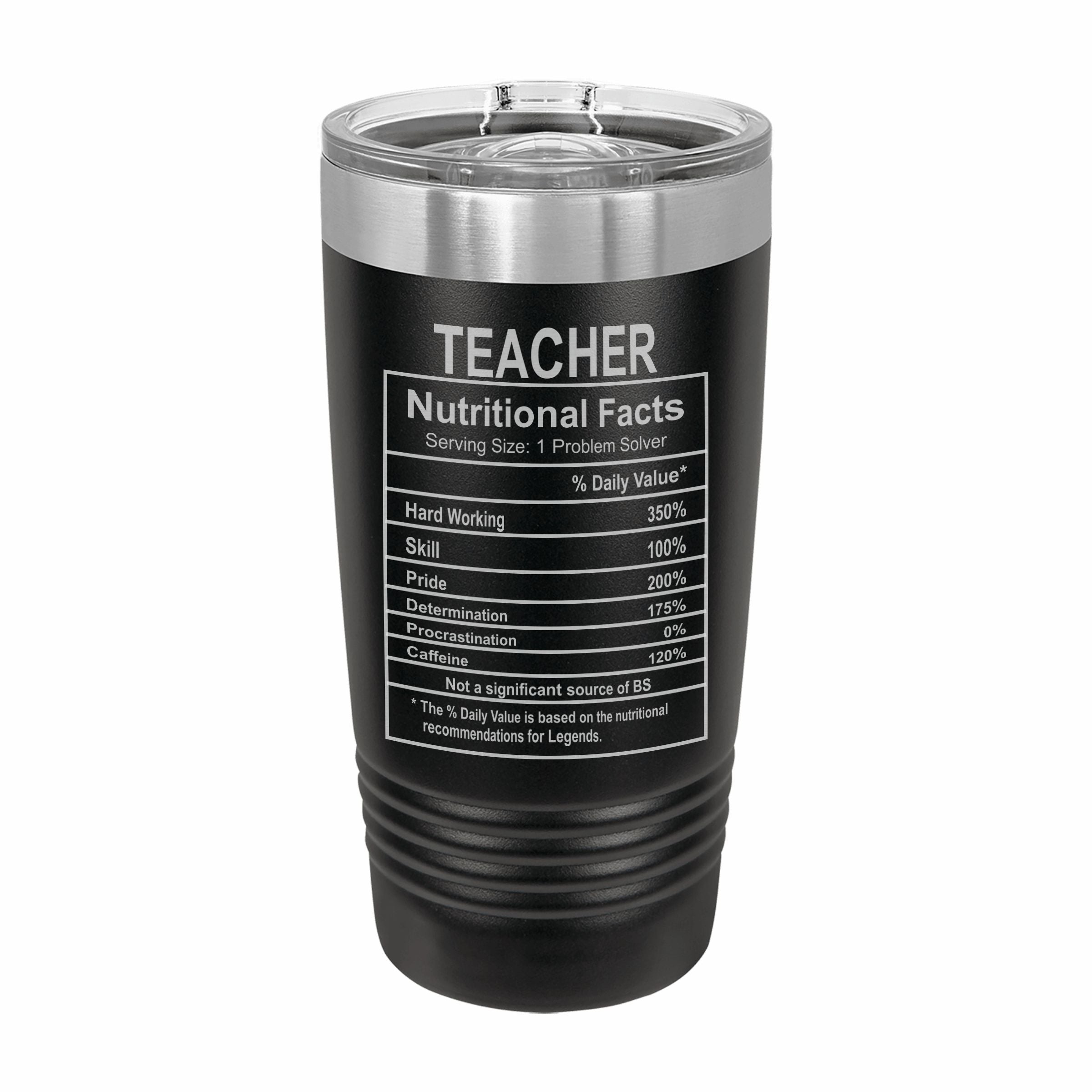 Teacher Nutritional Facts Engraved Stainless Steel Tumbler Travel Mug, Graduation Gift