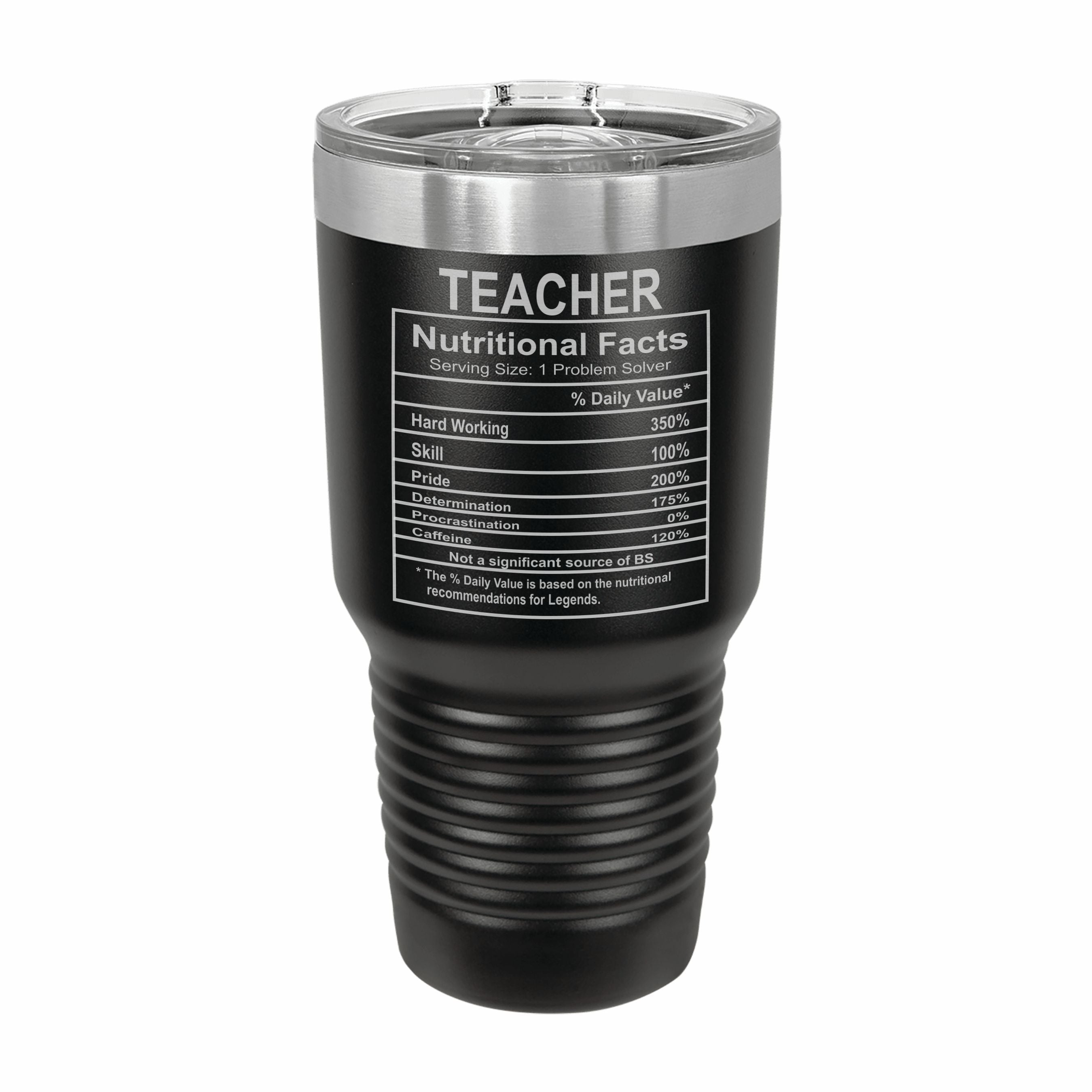 Teacher Nutritional Facts Engraved Stainless Steel Tumbler Travel Mug, Graduation Gift