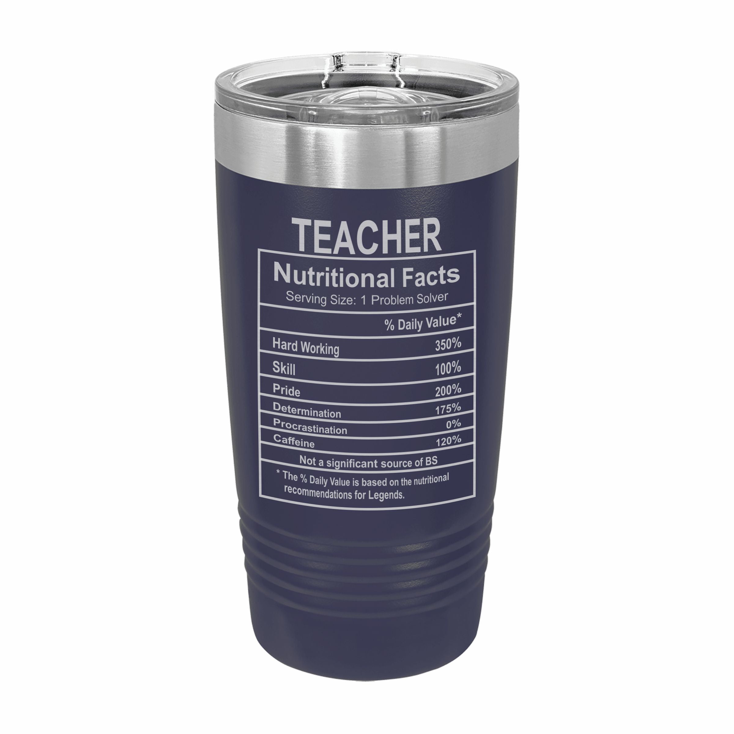 Teacher Nutritional Facts Engraved Stainless Steel Tumbler Travel Mug, Graduation Gift