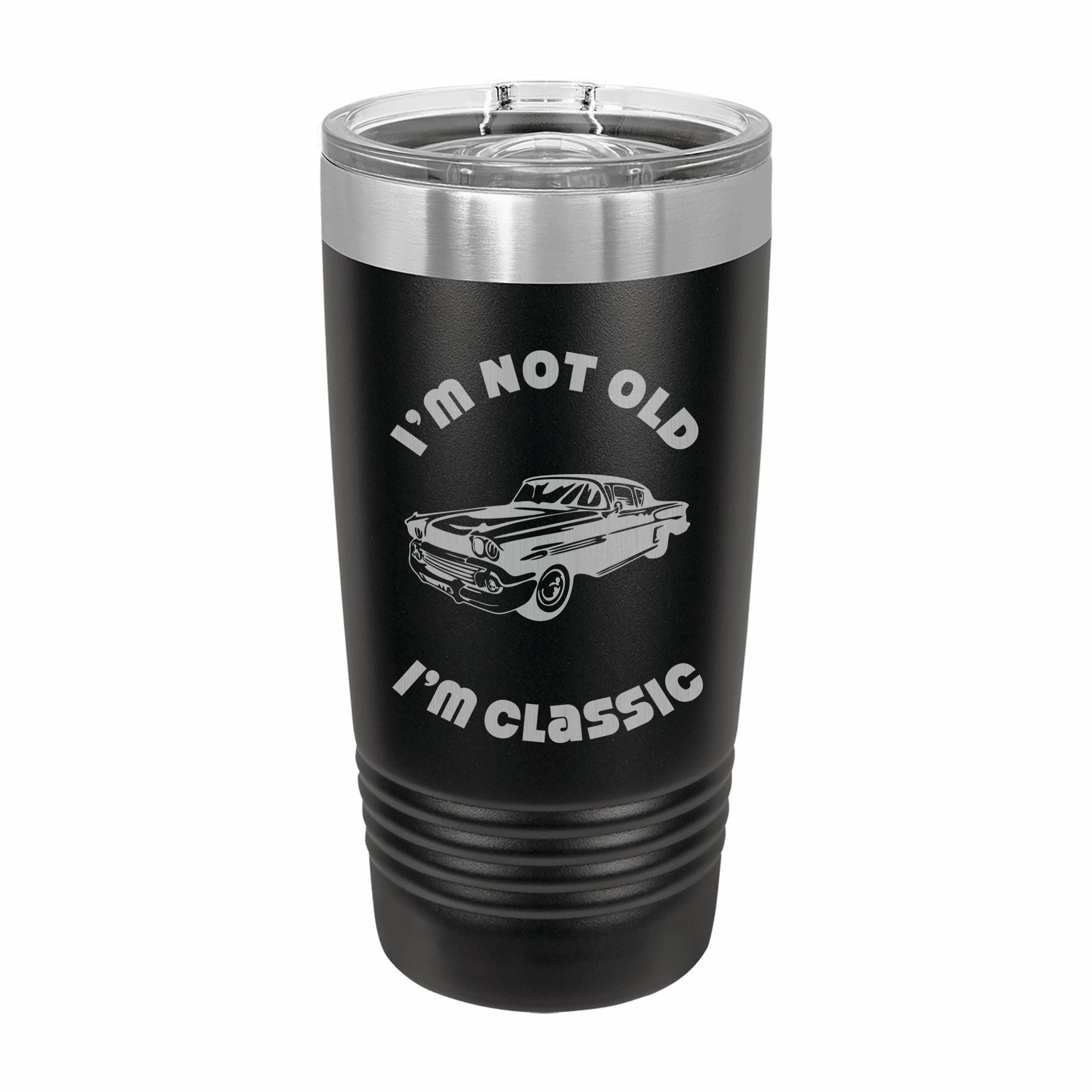 Not Old I'm Classic with Vintage Car Engraved Stainless Steel Tumbler Travel Mug, Birthday Gift
