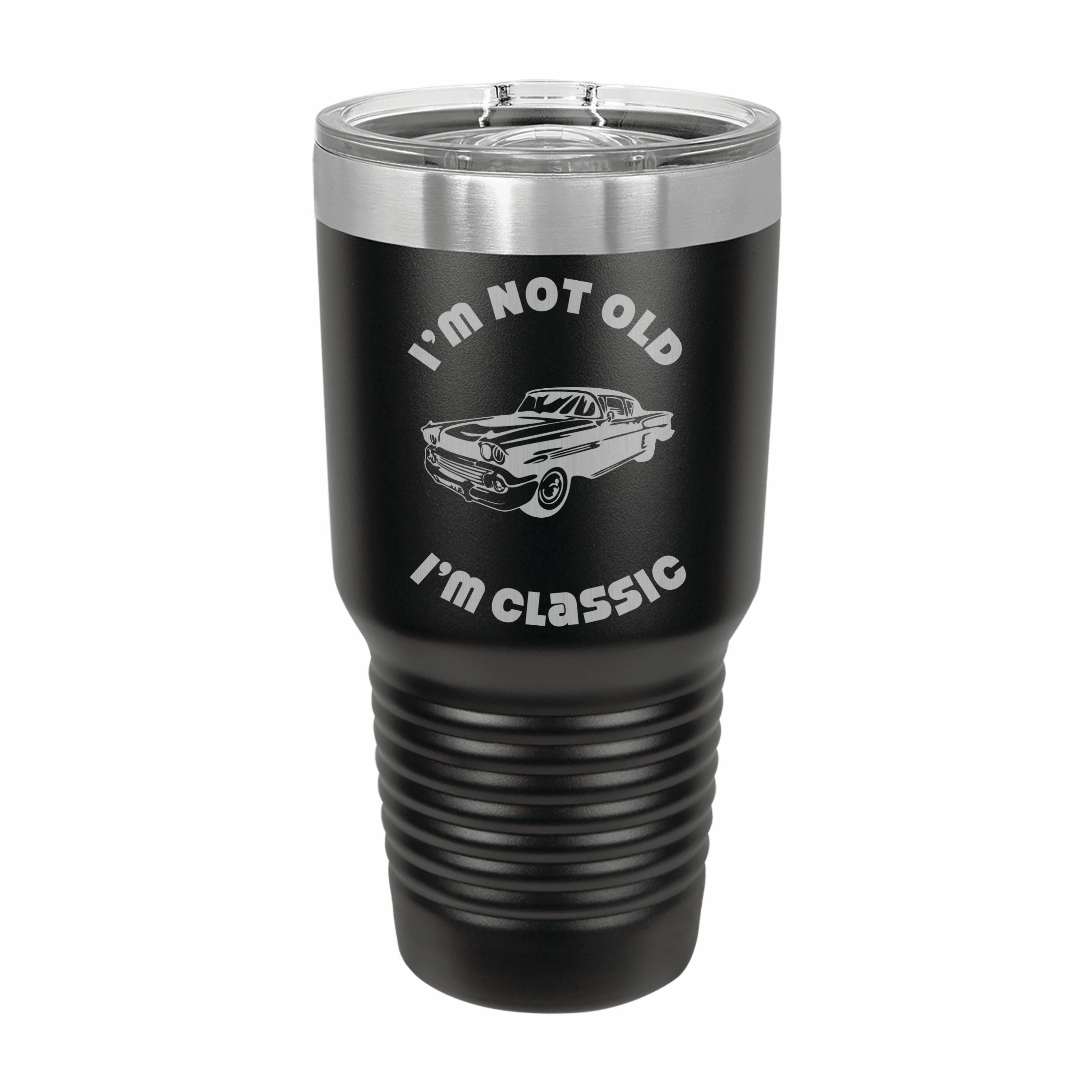 Not Old I'm Classic with Vintage Car Engraved Stainless Steel Tumbler Travel Mug, Birthday Gift