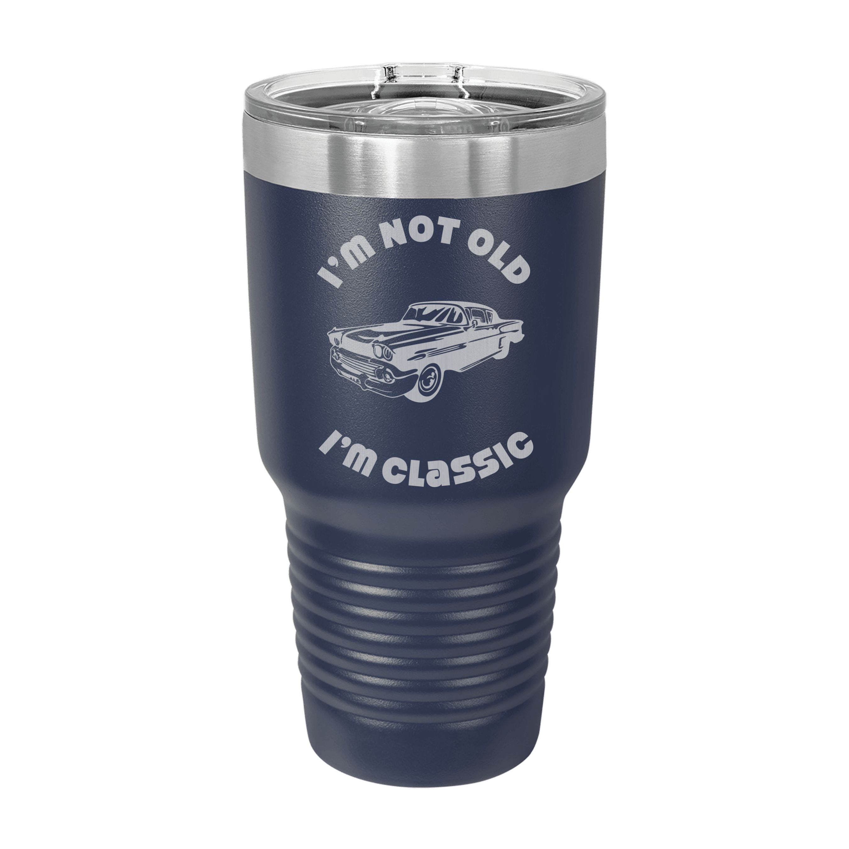 Not Old I'm Classic with Vintage Car Engraved Stainless Steel Tumbler Travel Mug, Birthday Gift