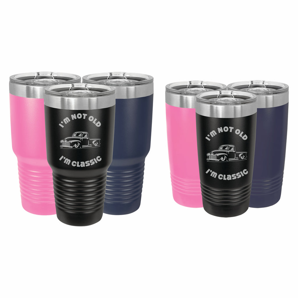 Not Old I'm Classic with Vintage Truck Engraved Stainless Steel Tumbler Travel Mug, Birthday Gift