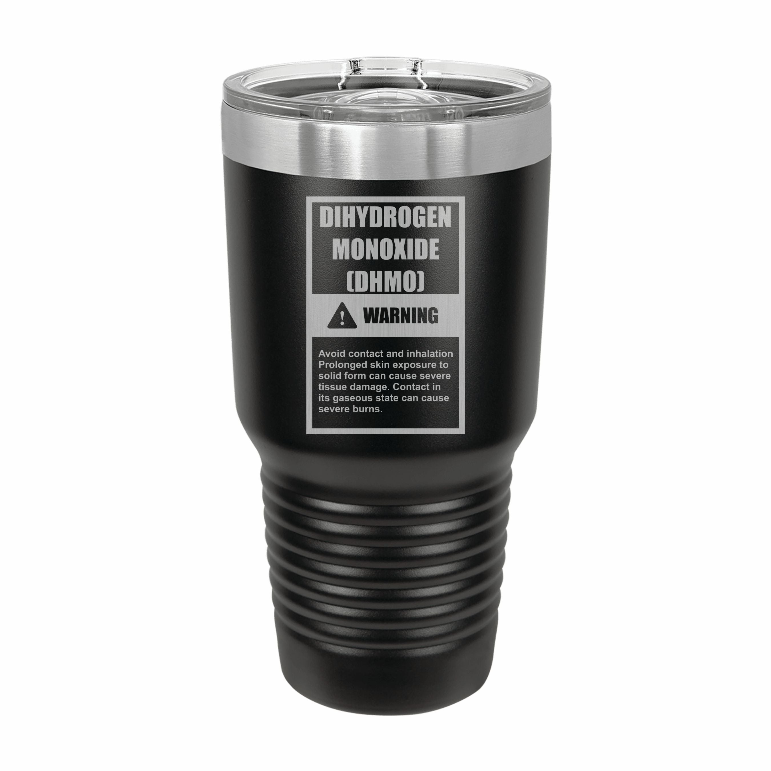 Dihydrogen Monoxide Warning Label Engraved Stainless Steel Tumbler Travel Mug, Funny Tumblers