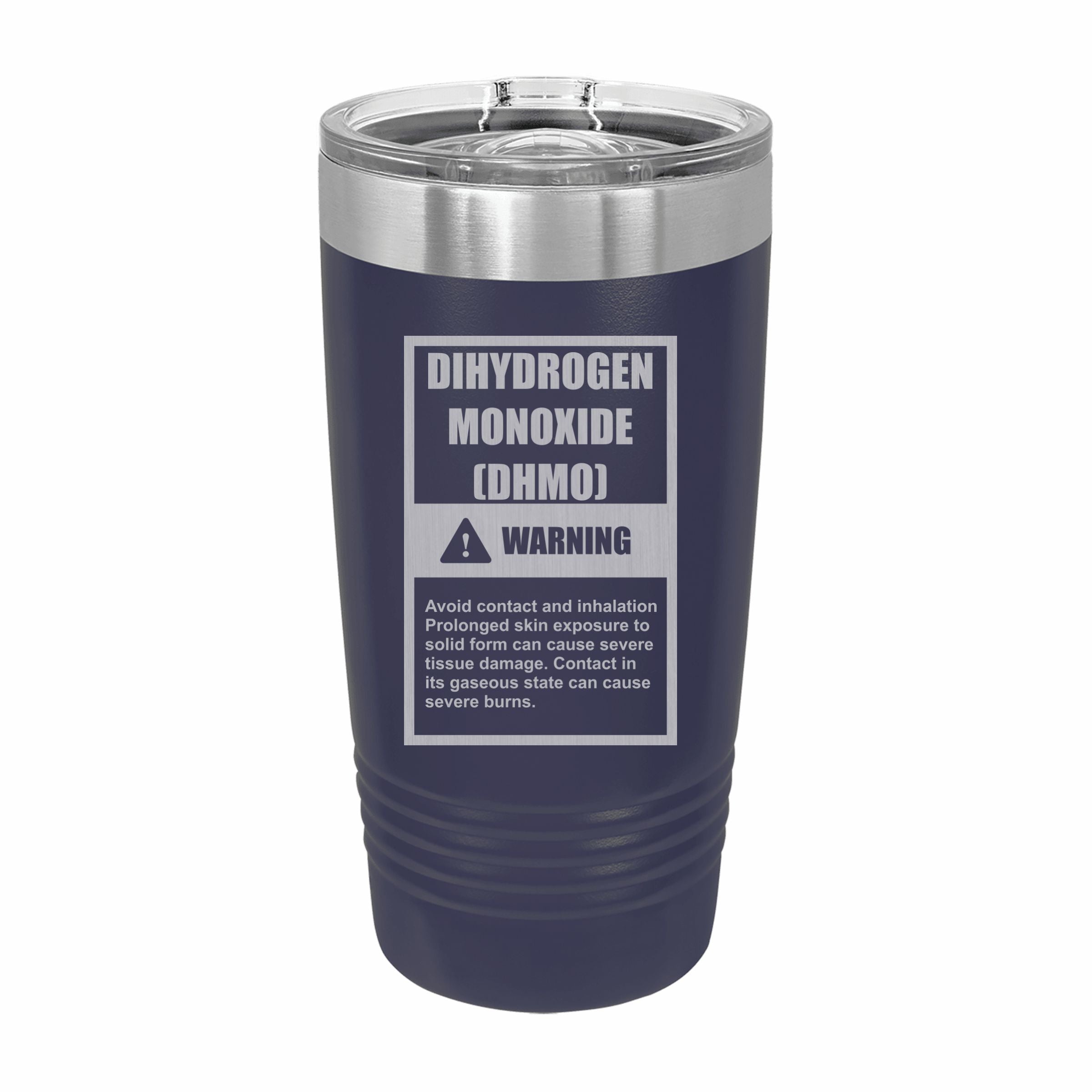 Dihydrogen Monoxide Warning Label Engraved Stainless Steel Tumbler Travel Mug, Funny Tumblers