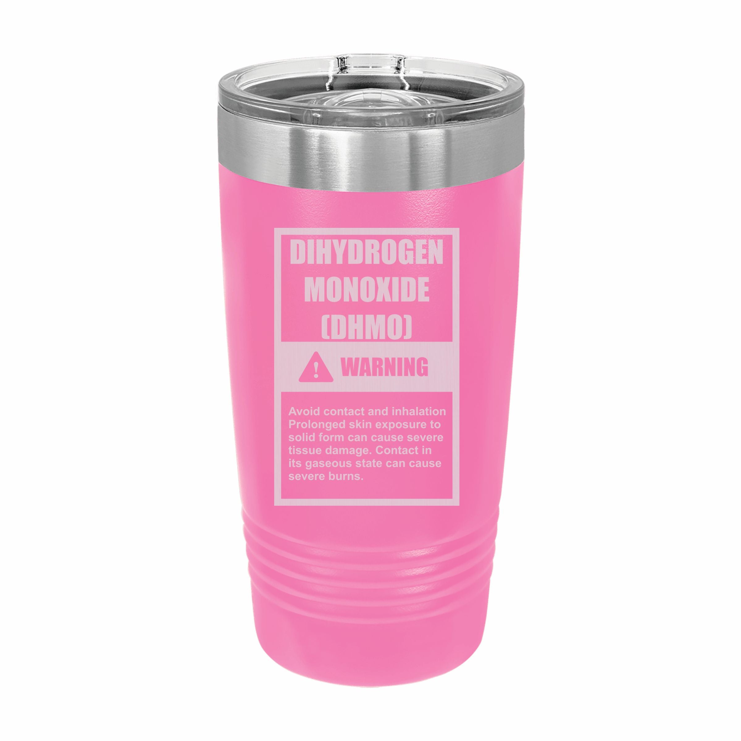 Dihydrogen Monoxide Warning Label Engraved Stainless Steel Tumbler Travel Mug, Funny Tumblers