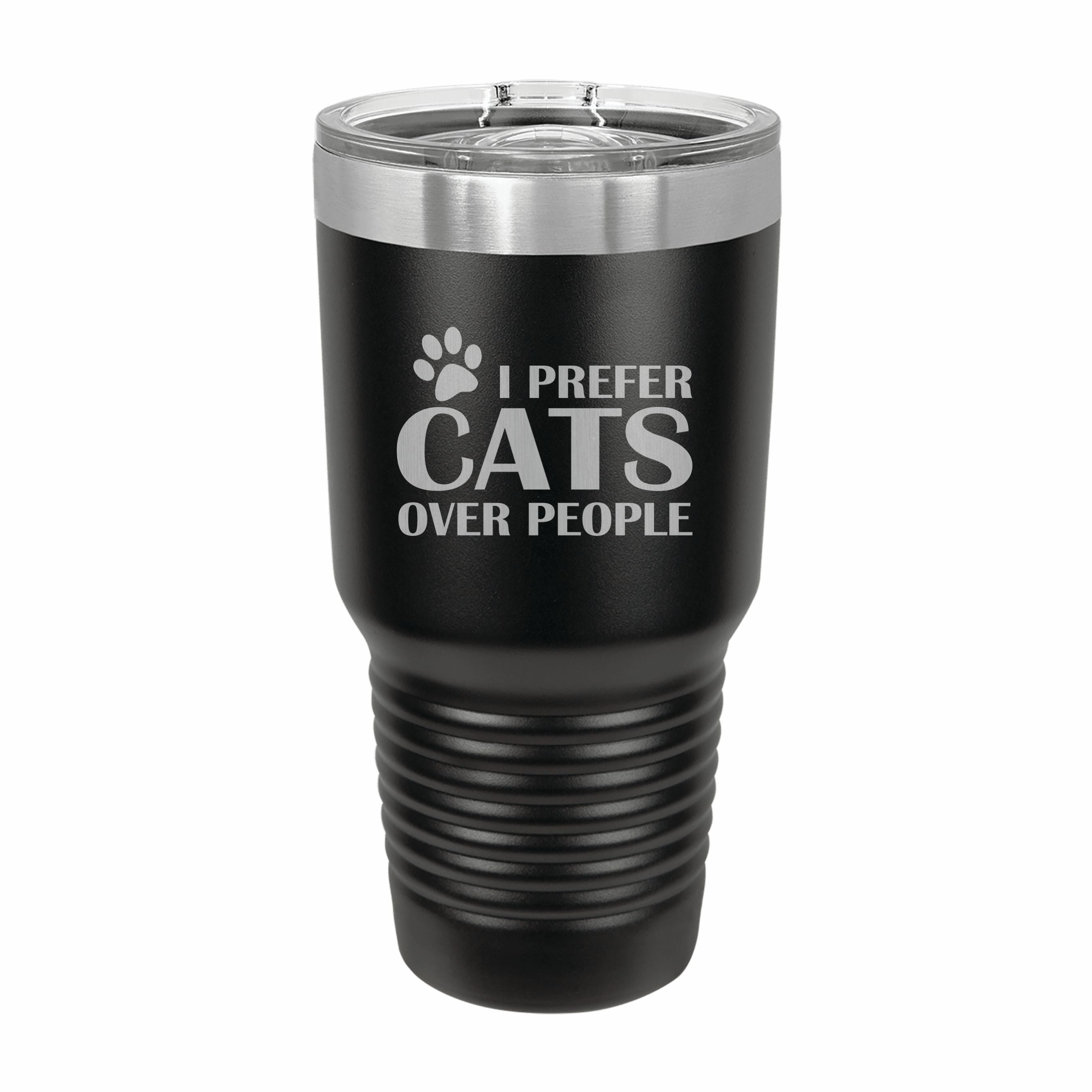 Prefer Cats Over People Engraved Stainless Steel Tumbler Travel Mug, Funny Tumblers for Pet Owner