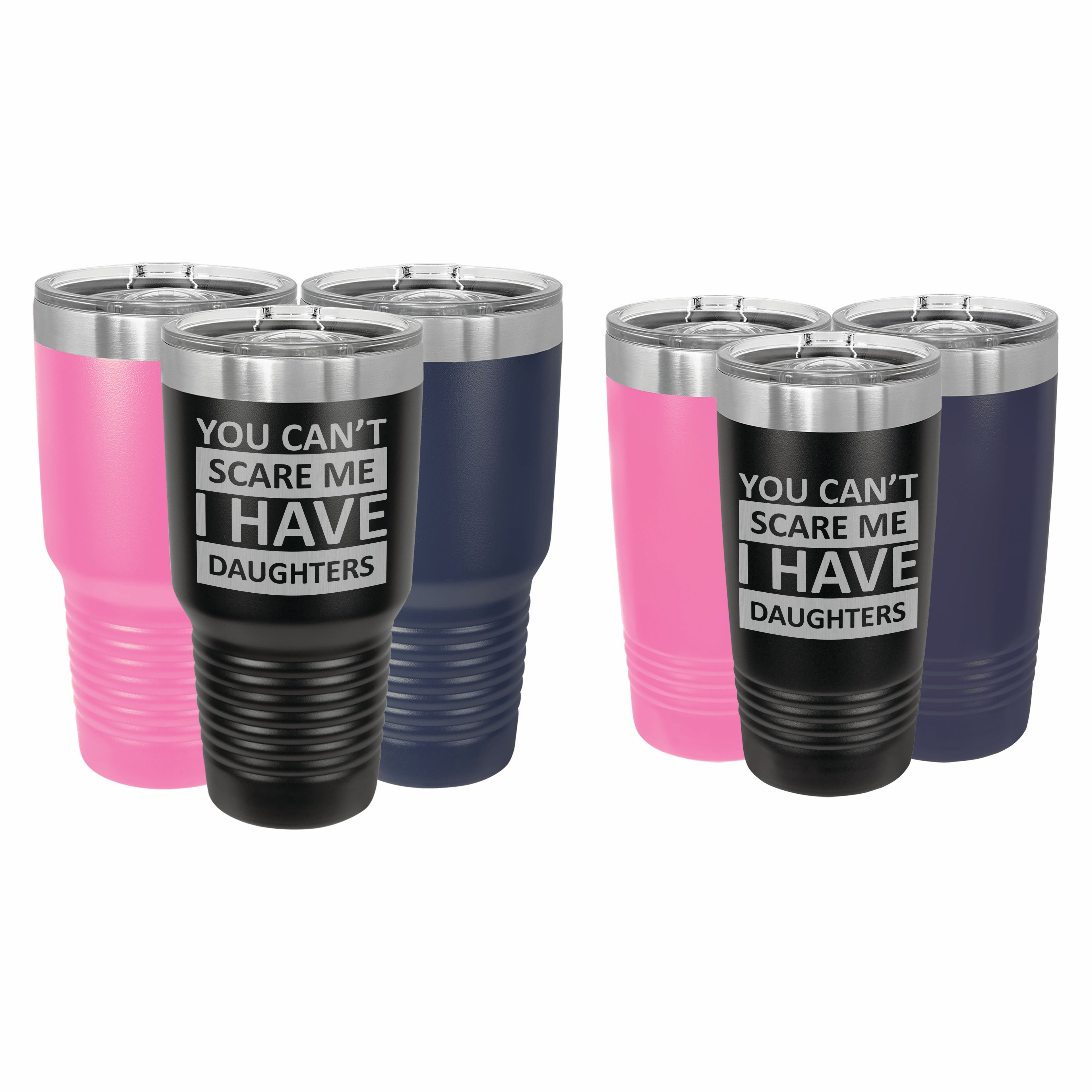 Can't Scare Me I Have Daughters Engraved Stainless Steel Tumbler Travel Mug, Funny Gift for Parent