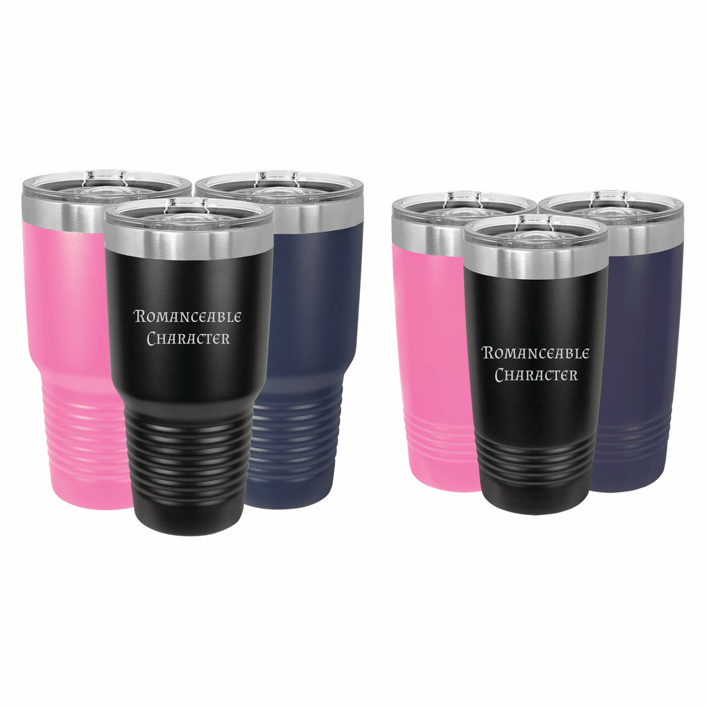 Romanceable Character Engraved Stainless Steel Tumbler Travel Mug, Gamer Gift