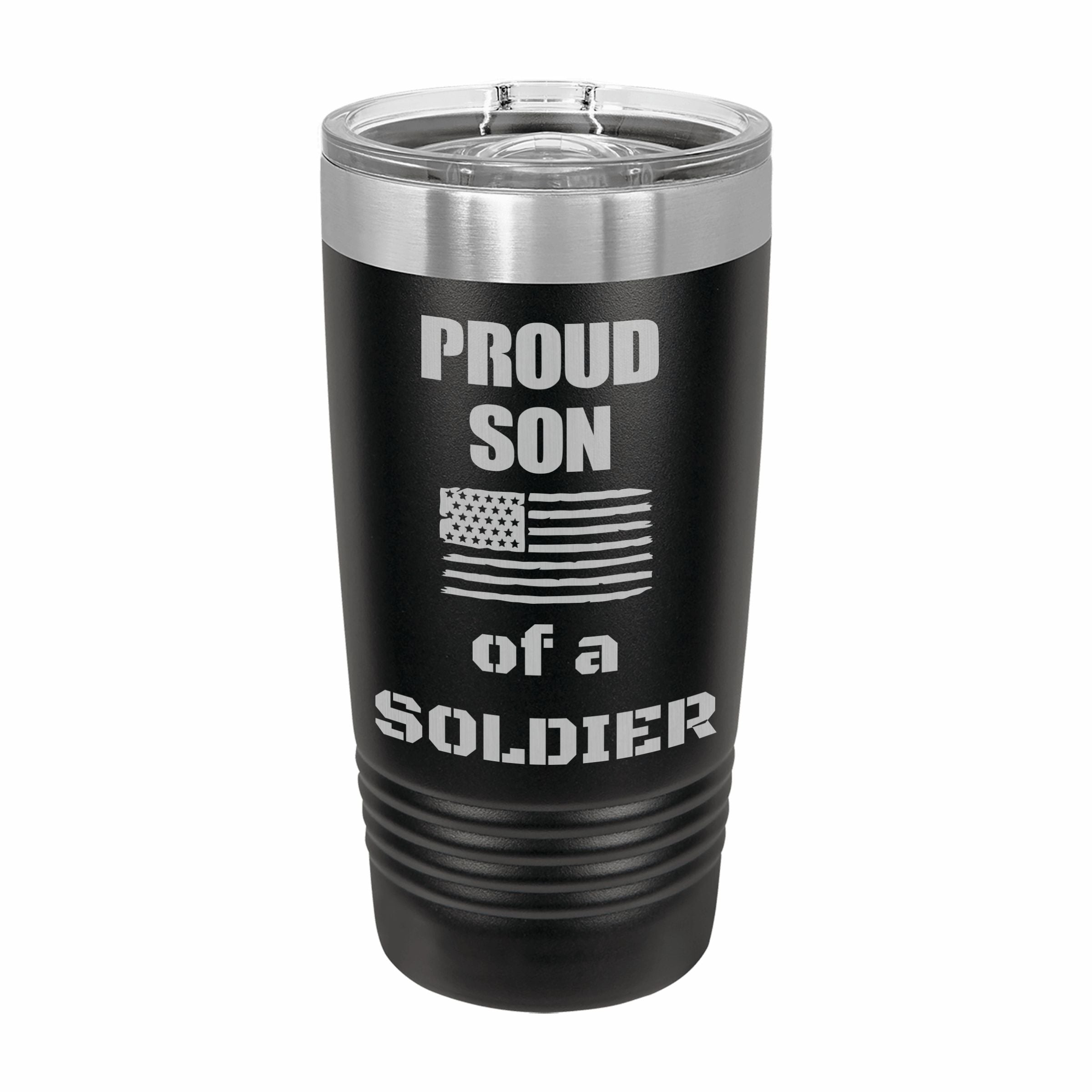 Proud Son of a Soldier Engraved Stainless Steel Tumbler Travel Mug, Military Gift