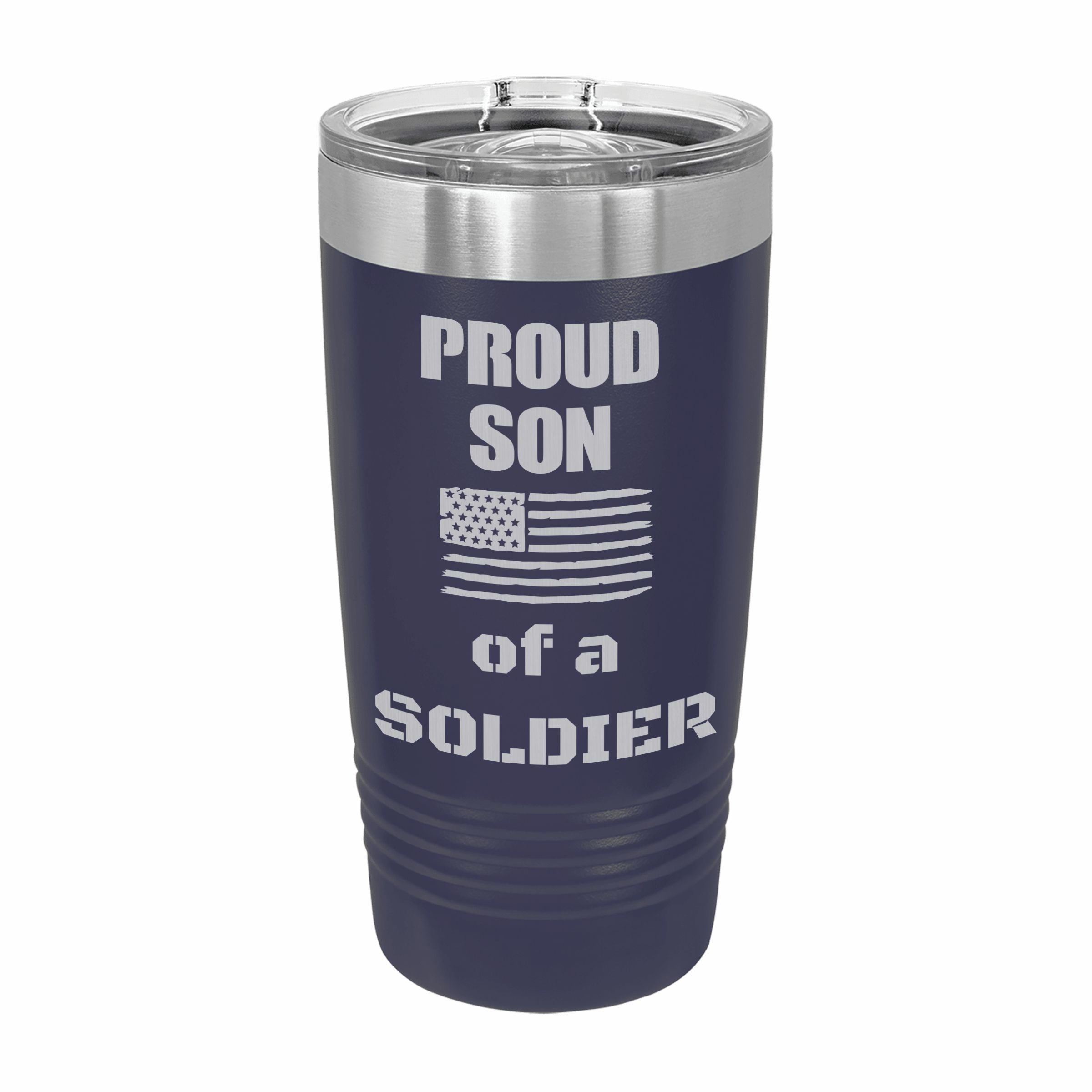 Proud Son of a Soldier Engraved Stainless Steel Tumbler Travel Mug, Military Gift