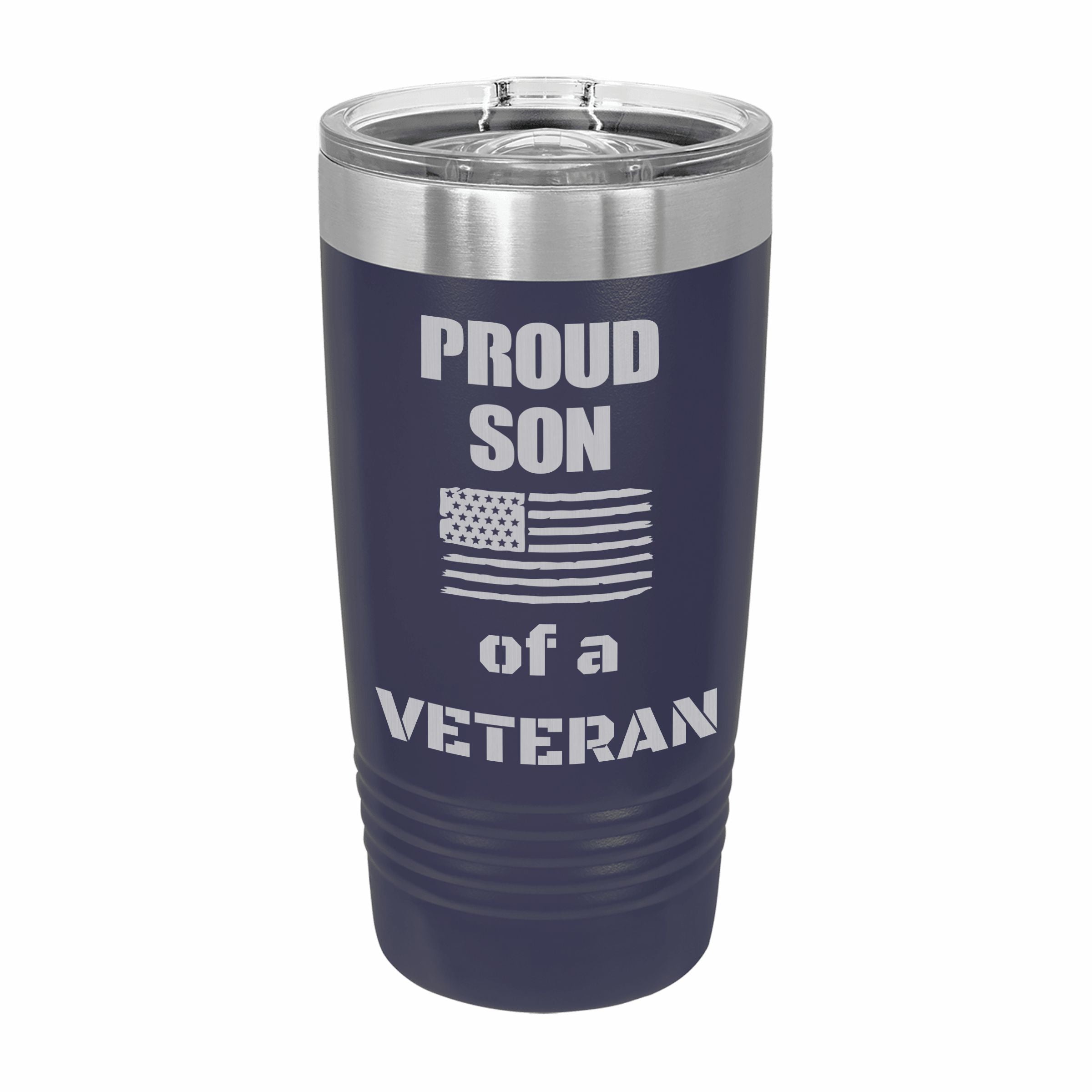 Proud Son of a Veteran Engraved Stainless Steel Tumbler Travel Mug, Military Gift