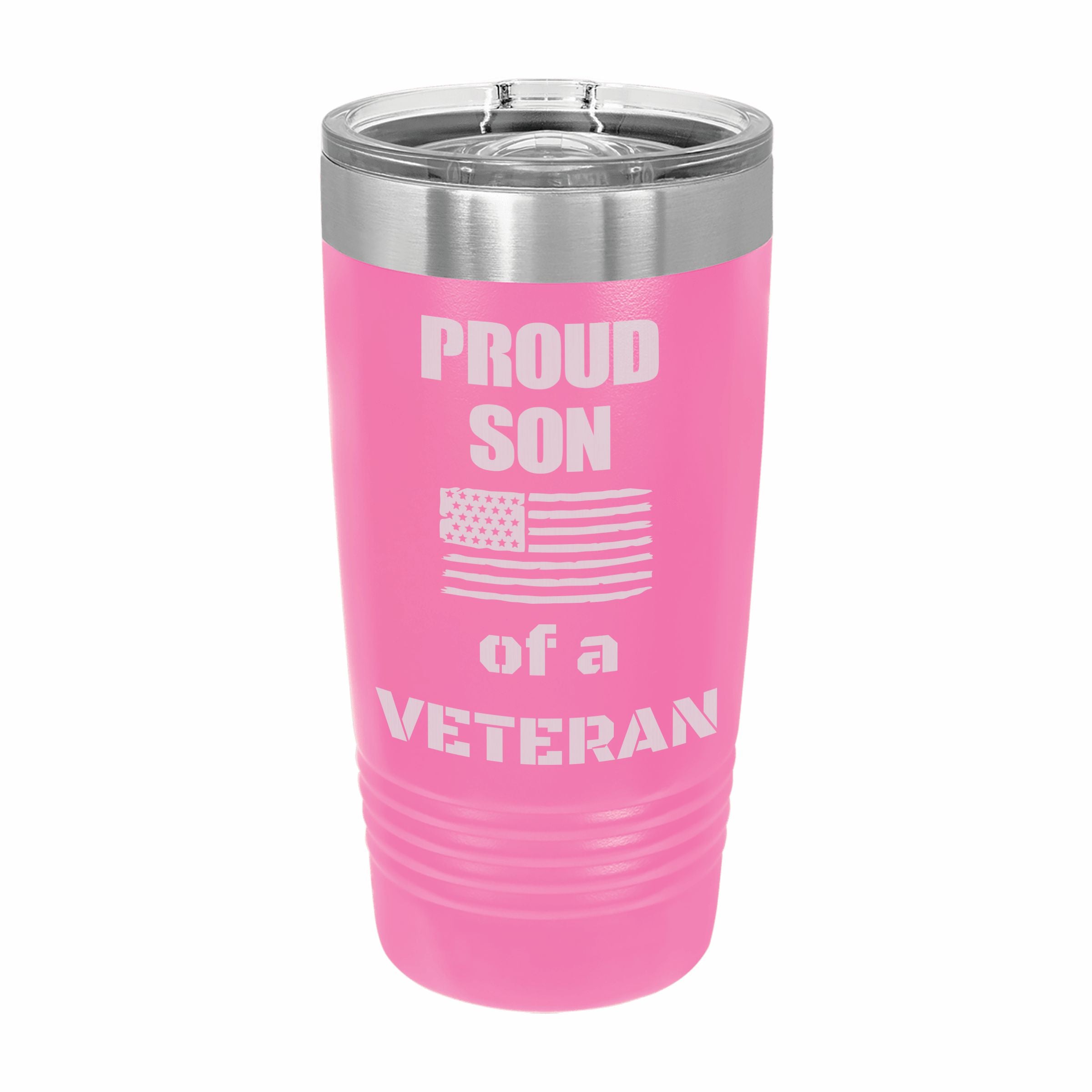 Proud Son of a Veteran Engraved Stainless Steel Tumbler Travel Mug, Military Gift