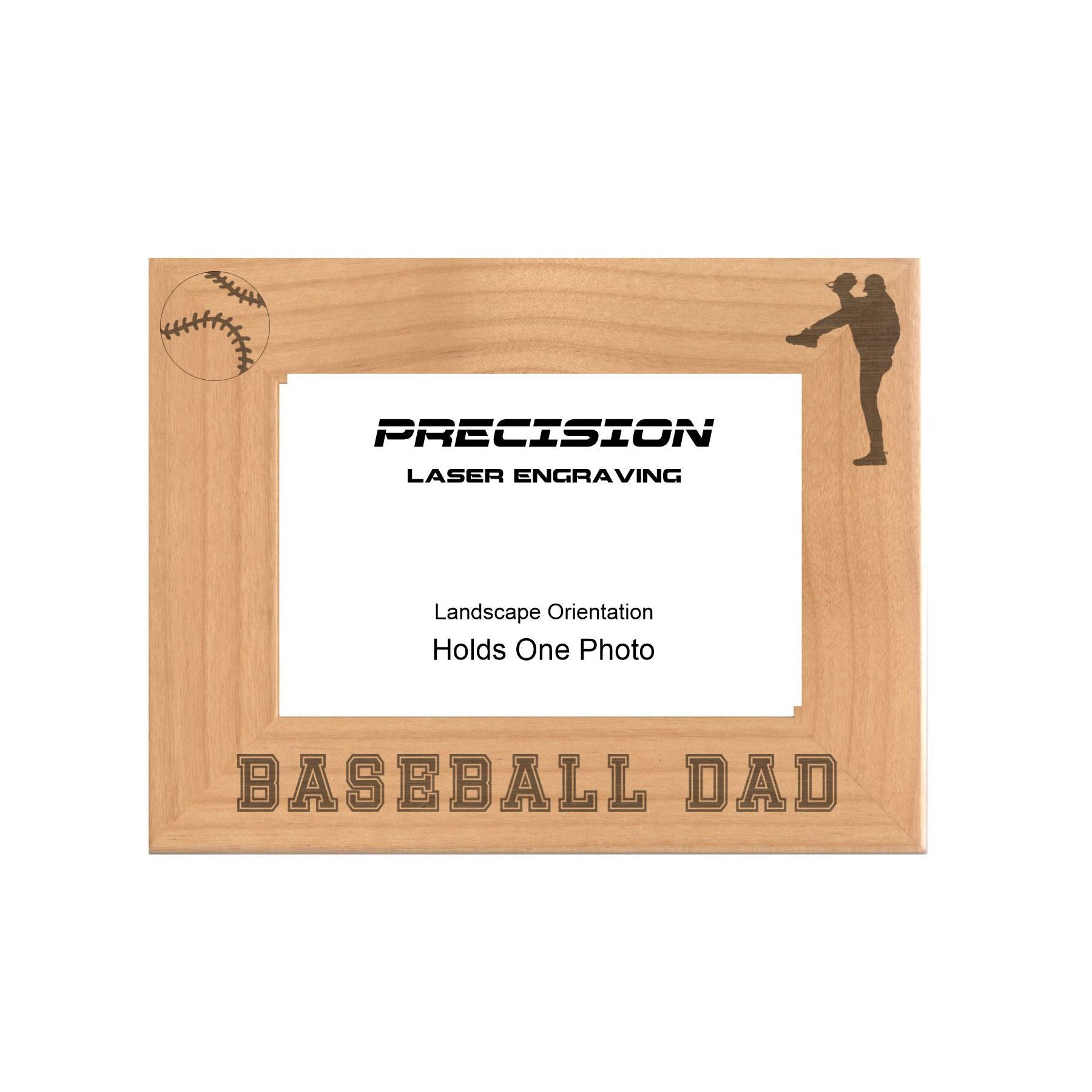 Baseball Dad Picture Frame, Engraved Natural Wood Photo Frame, 4x6 5x7 8x10, Sports Frames