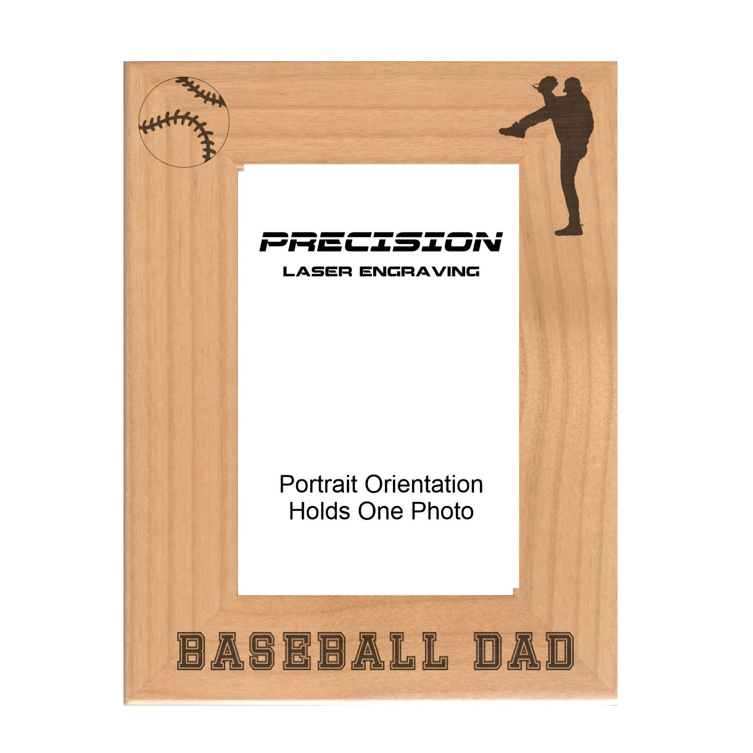 Baseball Dad Picture Frame, Engraved Natural Wood Photo Frame, 4x6 5x7 8x10, Sports Frames