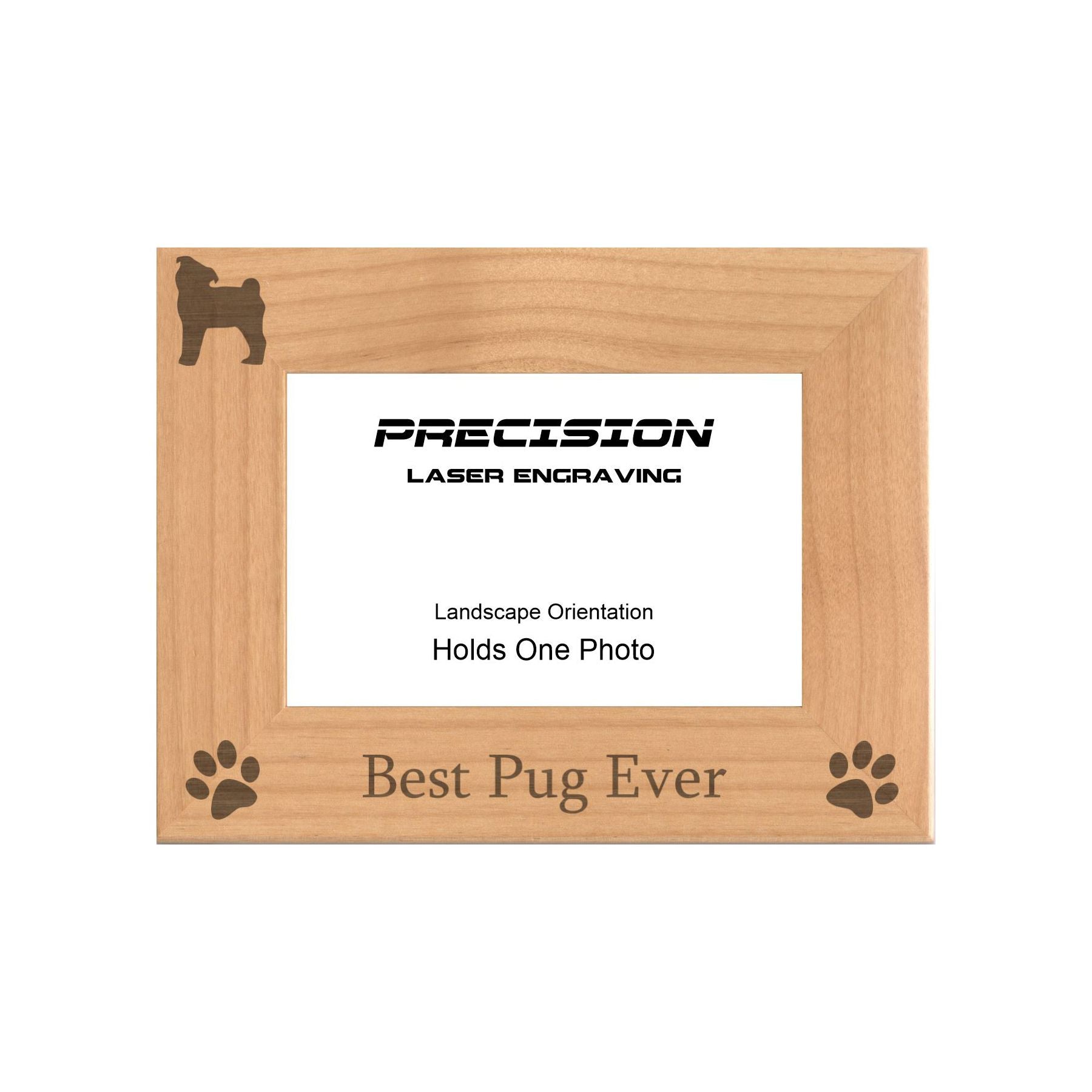 Best Pug Ever Picture Frame, Engraved Natural Wood Photo Frame, 4x6 5x7 8x10, Pet Frames