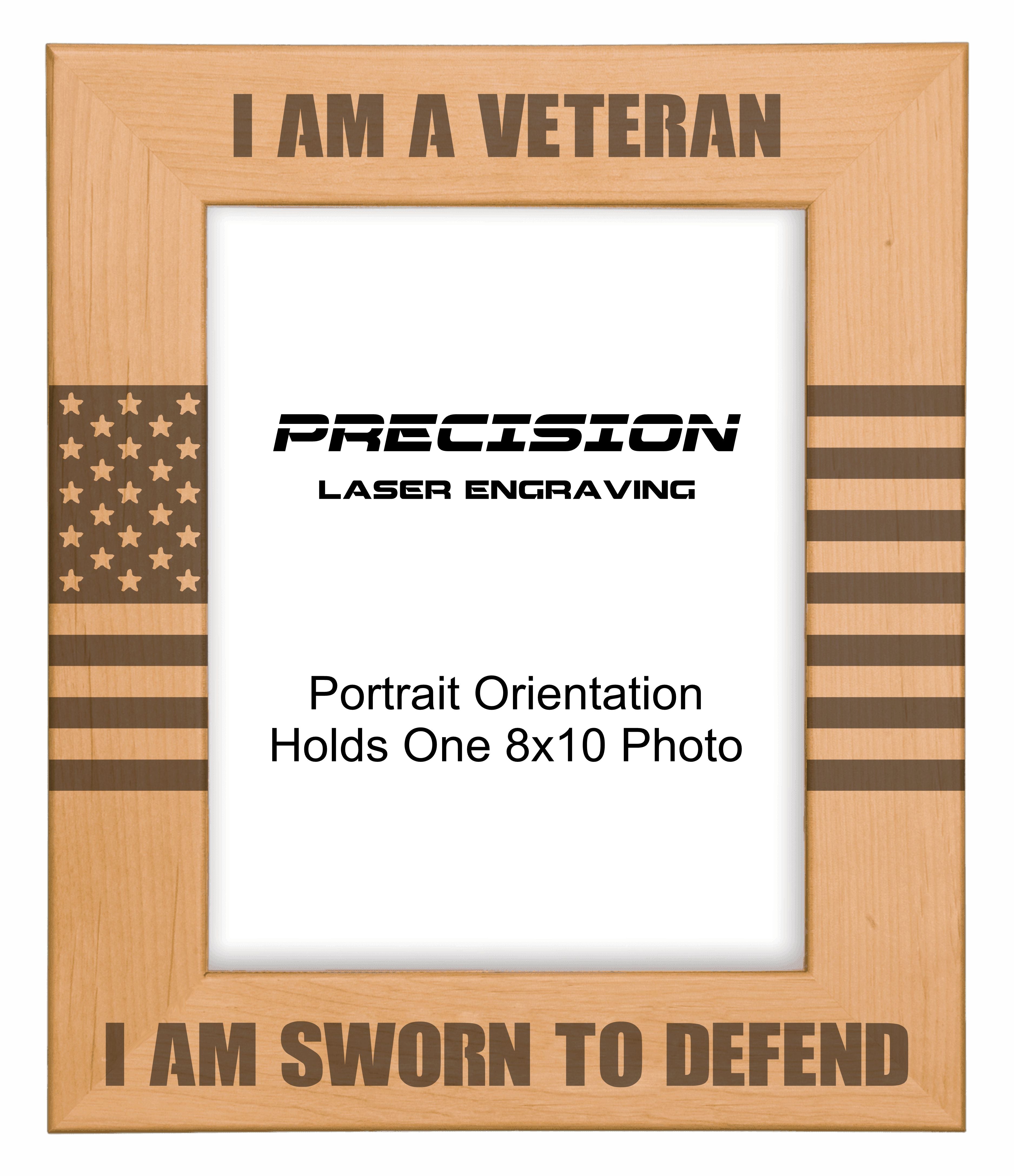 I am a Veteran Sworn to Defend Picture Frame, Engraved Natural Wood Photo Frame, 4x6 5x7 8x10, Military Gift