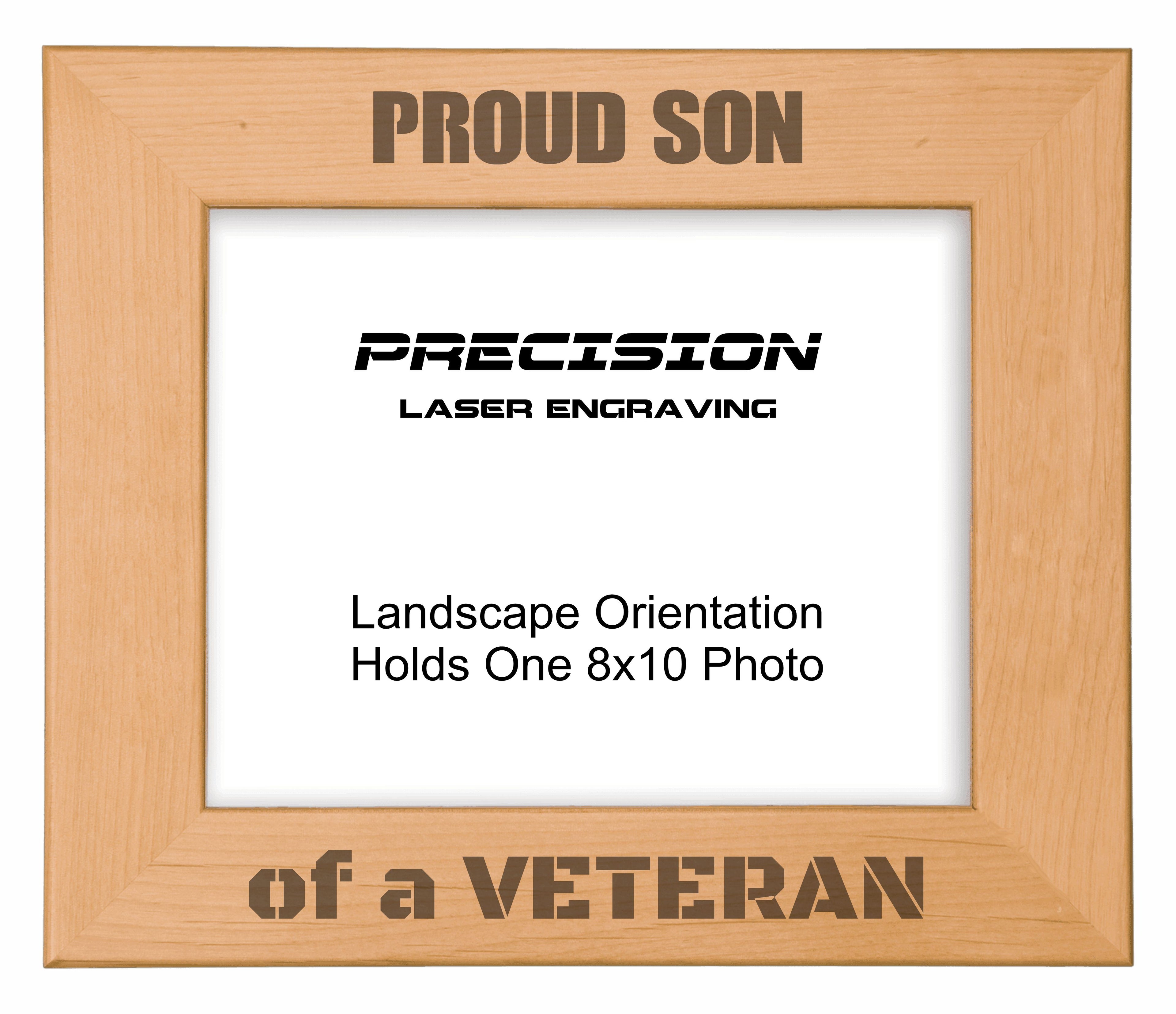 Proud Son of a Veteran Picture Frame, Engraved Natural Wood Photo Frame, 4x6 5x7 8x10, Military Gift