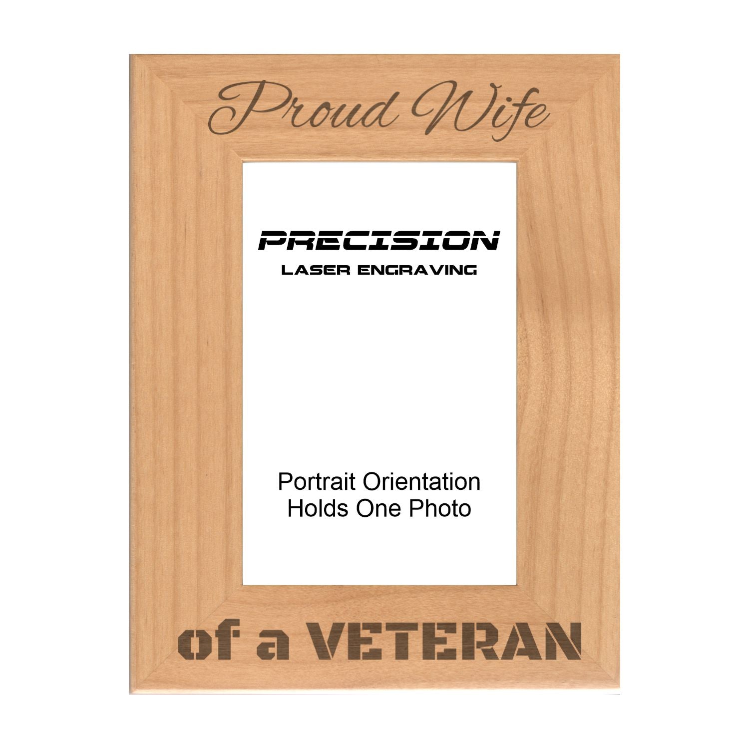 Proud Wife of a Veteran Picture Frame, Engraved Natural Wood Photo Frame, 4x6 5x7 8x10, Military Gift