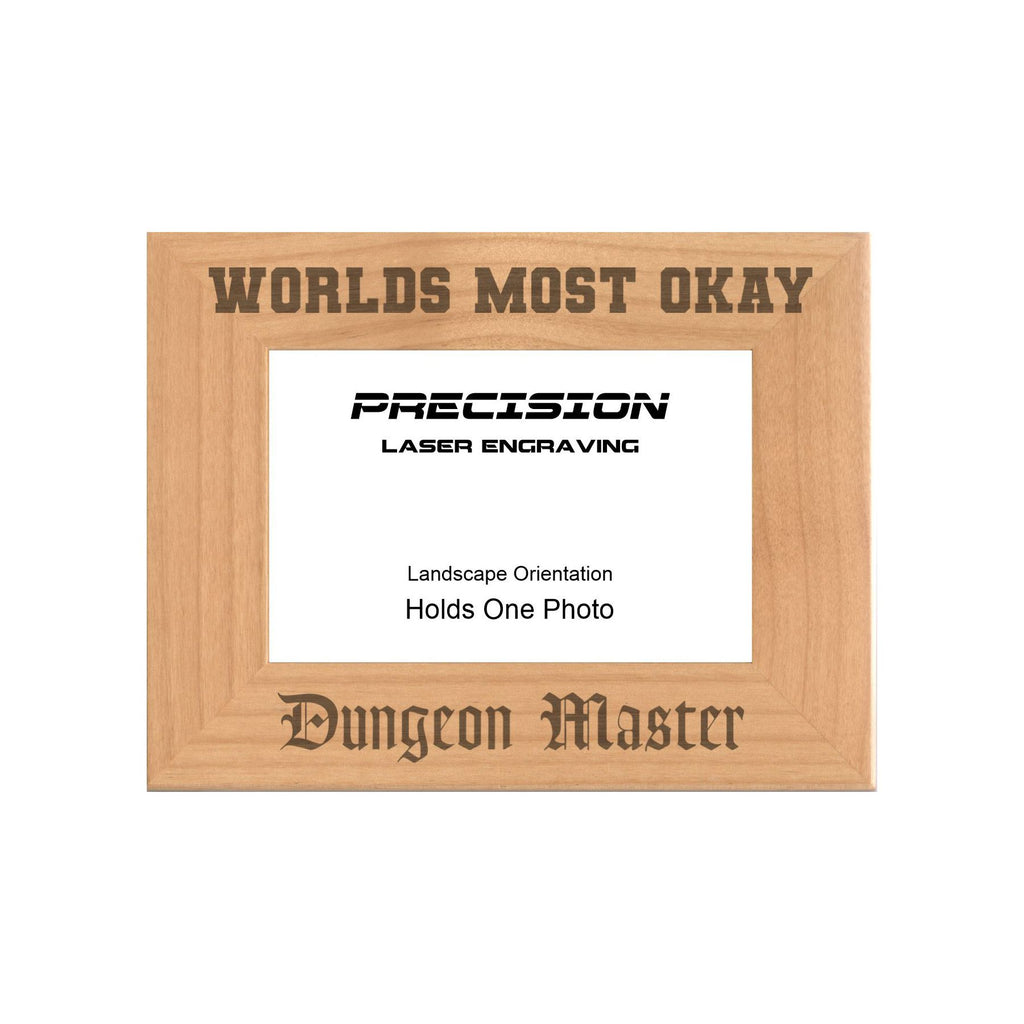 Worlds Most Okay Dungeon Master Picture Frame, Engraved Natural Wood Photo Frame, 4x6 5x7 8x10, DND Gifts