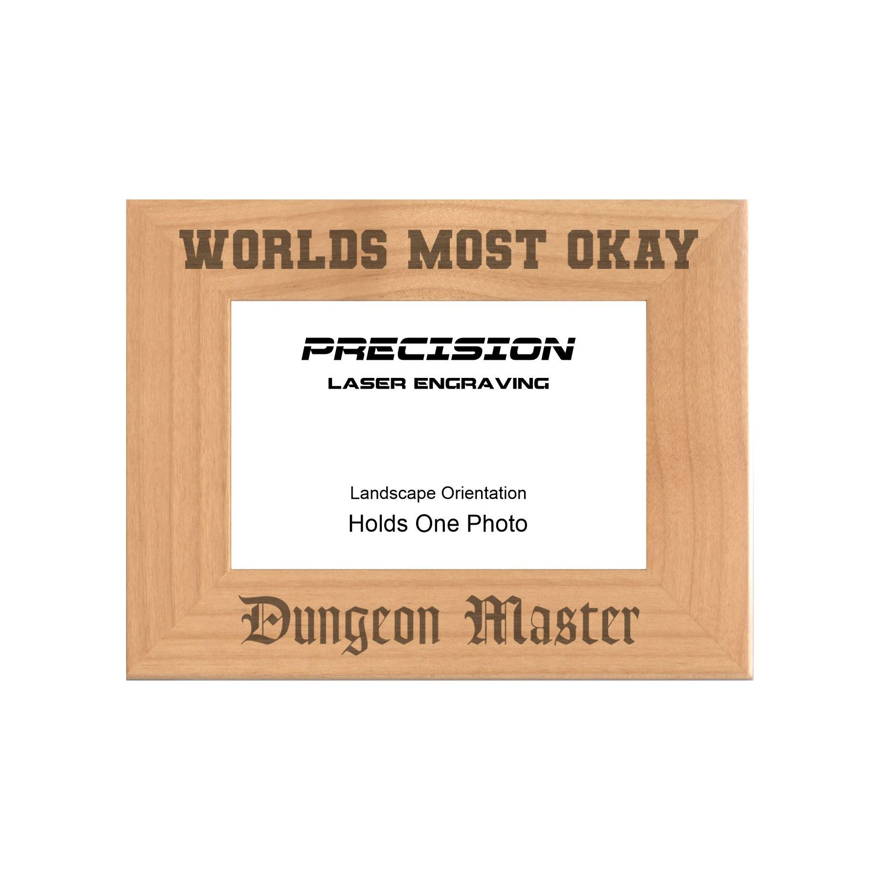 Worlds Most Okay Dungeon Master Picture Frame, Engraved Natural Wood Photo Frame, 4x6 5x7 8x10, DND Gifts